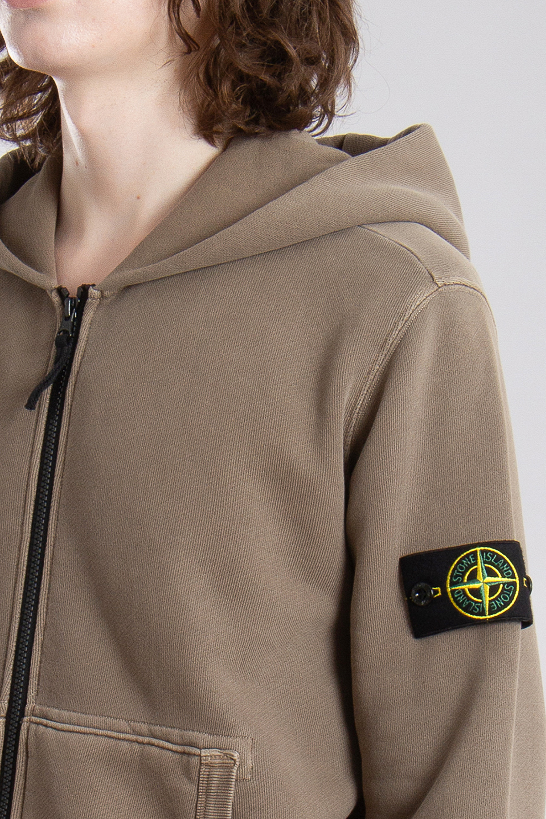 STONE ISLAND 'OLD' Effect Organic Cotton Diagonal Fleece Hooded Zip Up Sweatshirt