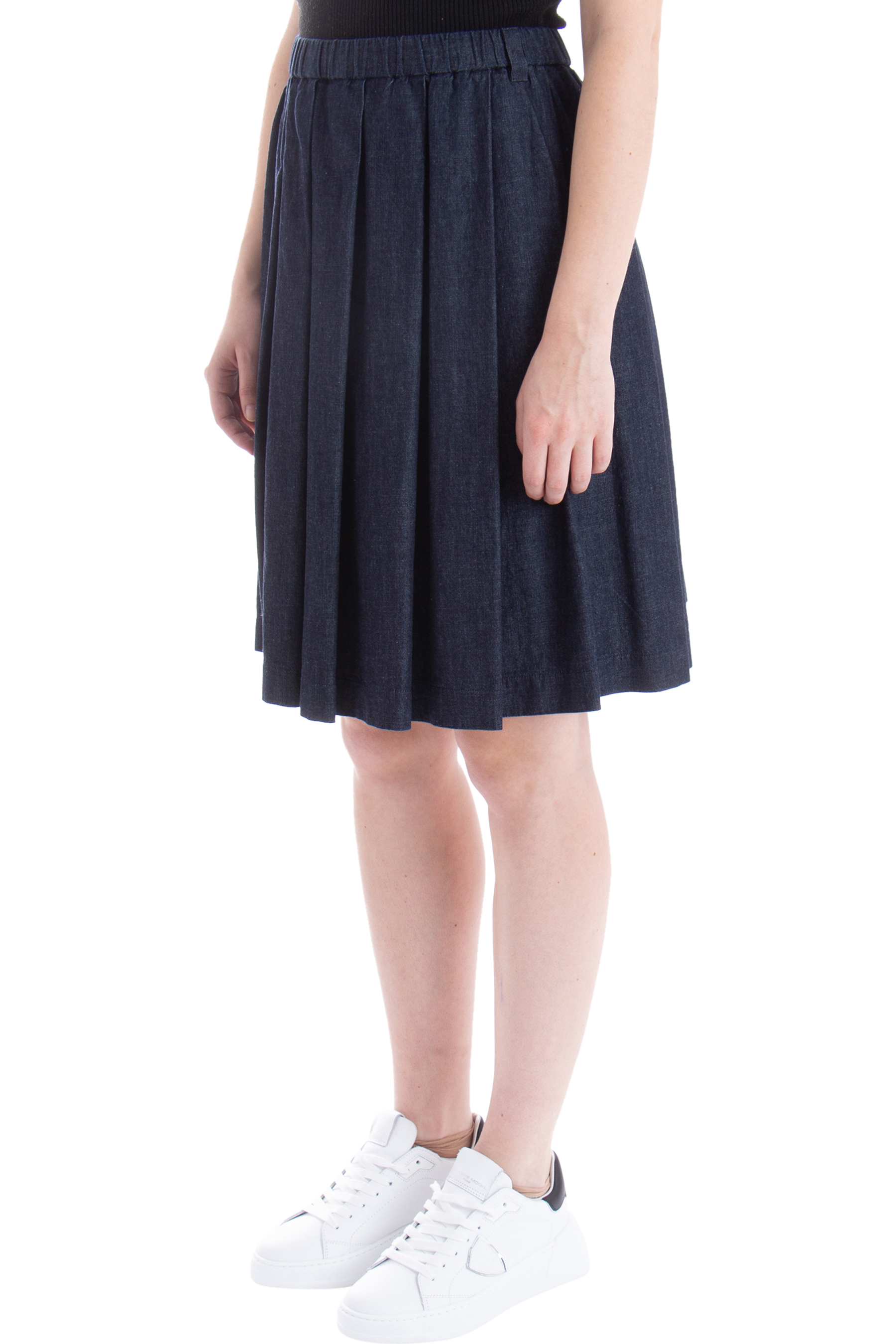 ASPESI Pleated Indigo Dyed Denim Skirt