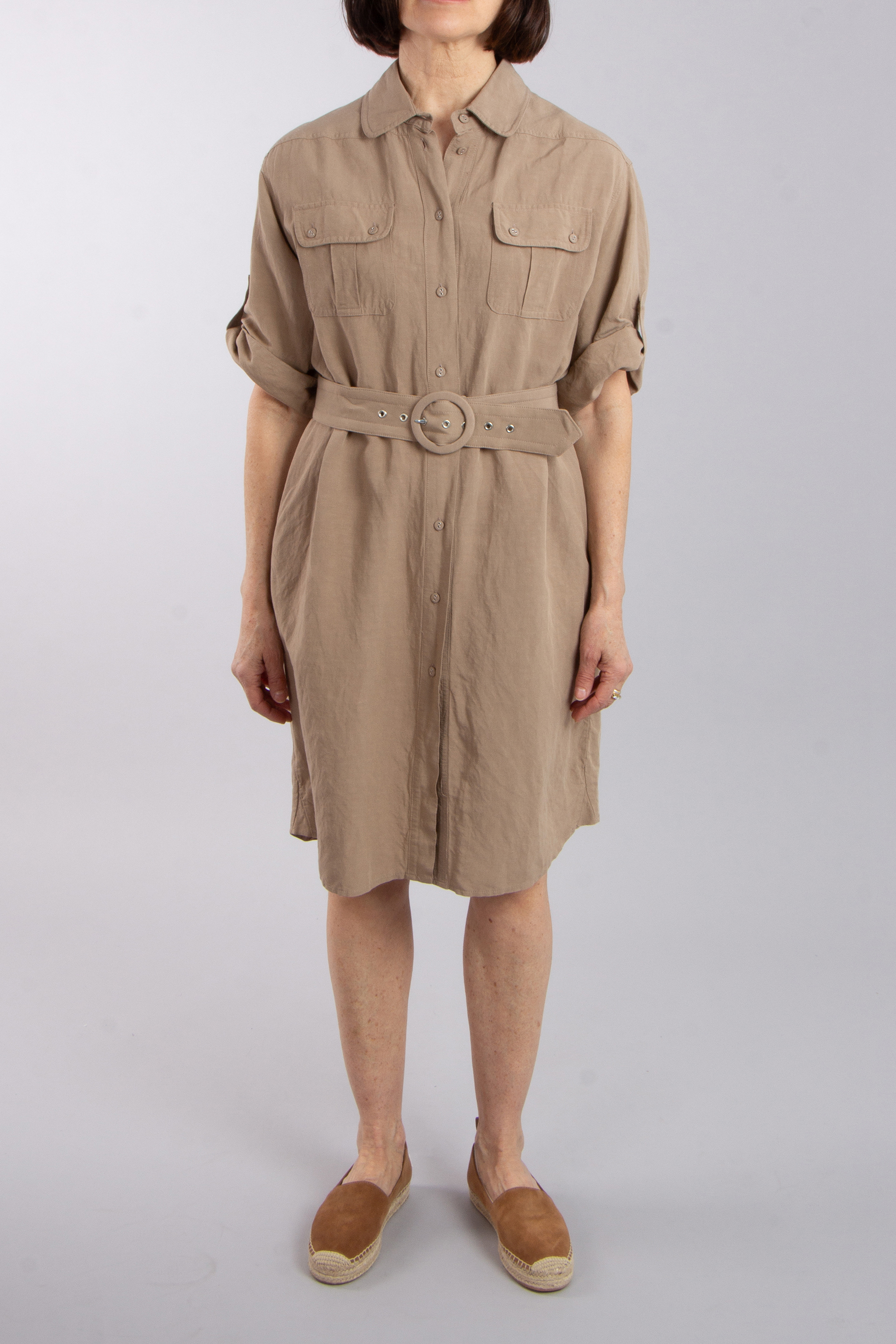 0039 ITALY Linen Blend Shirt Dress Cinzia