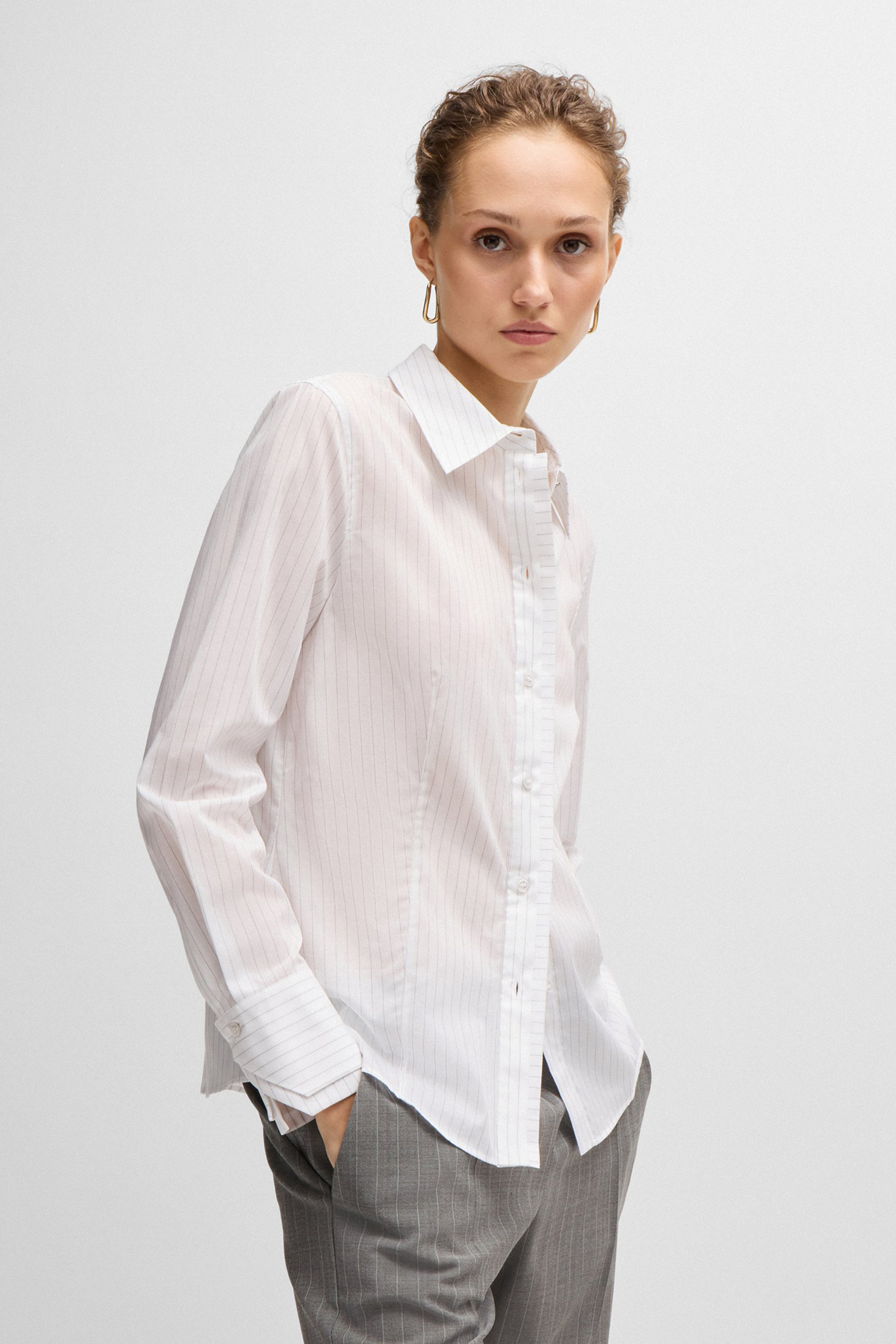 BOSS Pinstripe Cotton Blouse Beniza