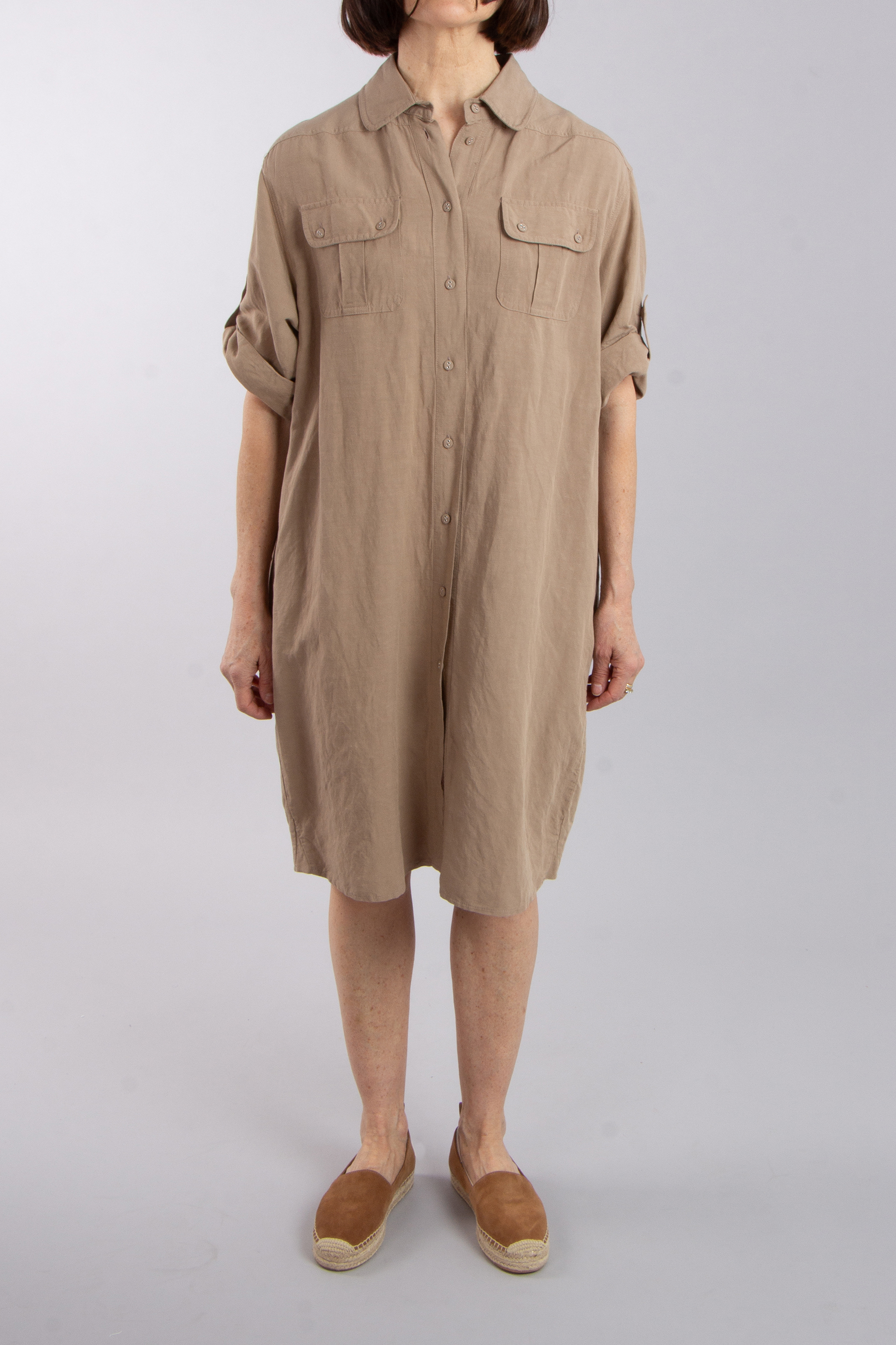 0039 ITALY Linen Blend Shirt Dress Cinzia