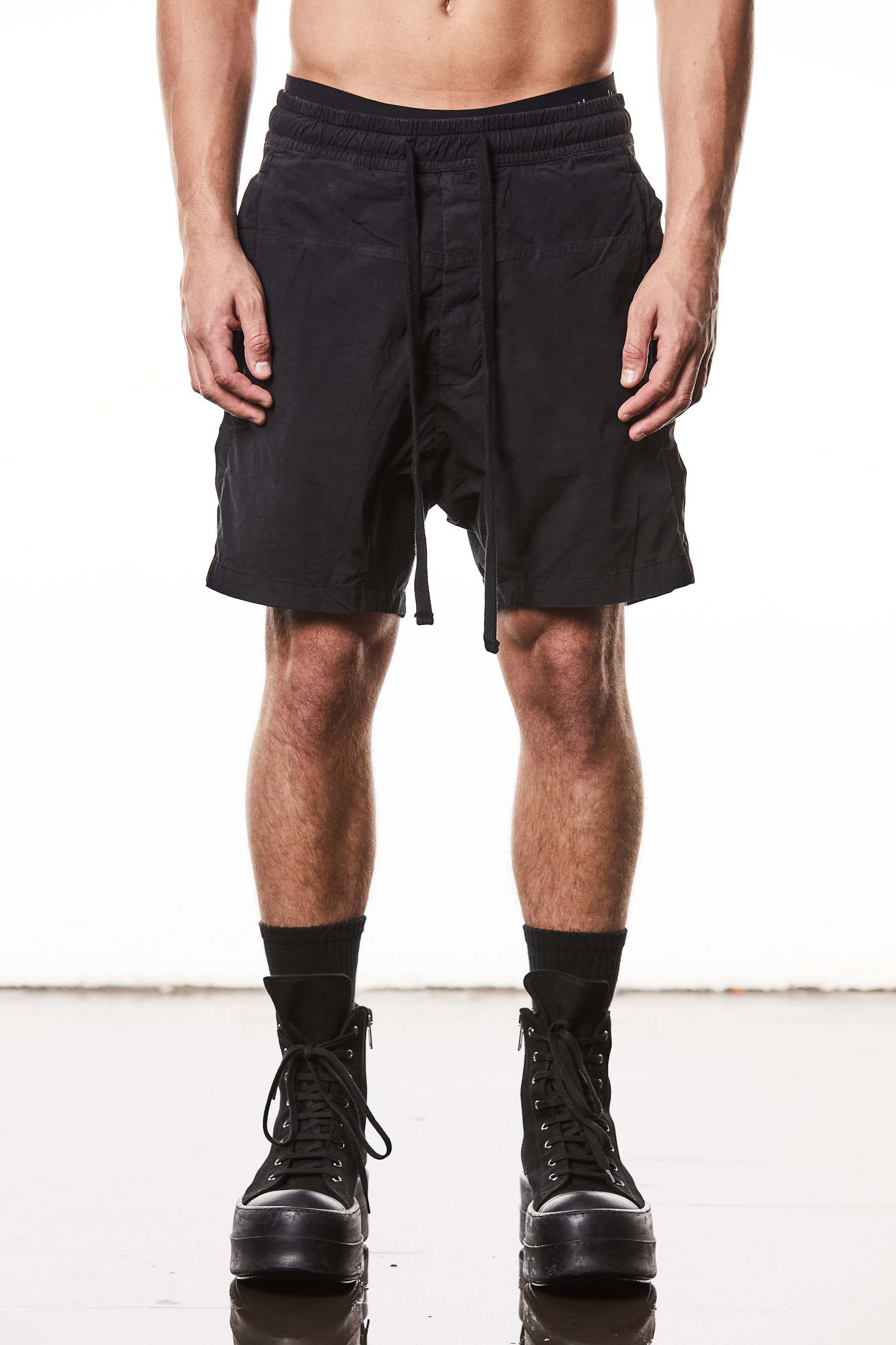 THOM KROM Dropped Crotch Washed Crashed Cotton Stretch Shorts