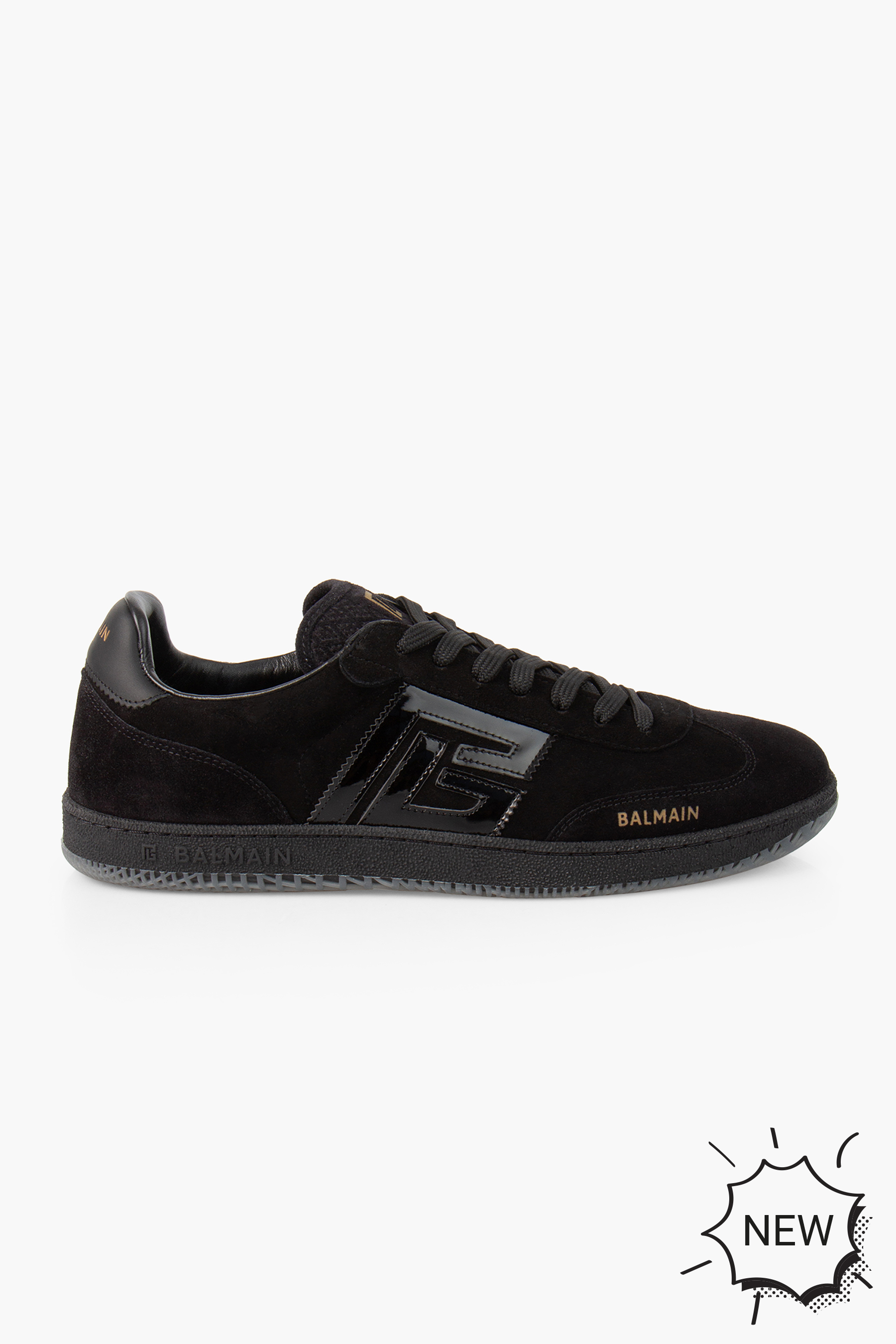 BALMAIN Suede & Patent Leather Sneakers Swan