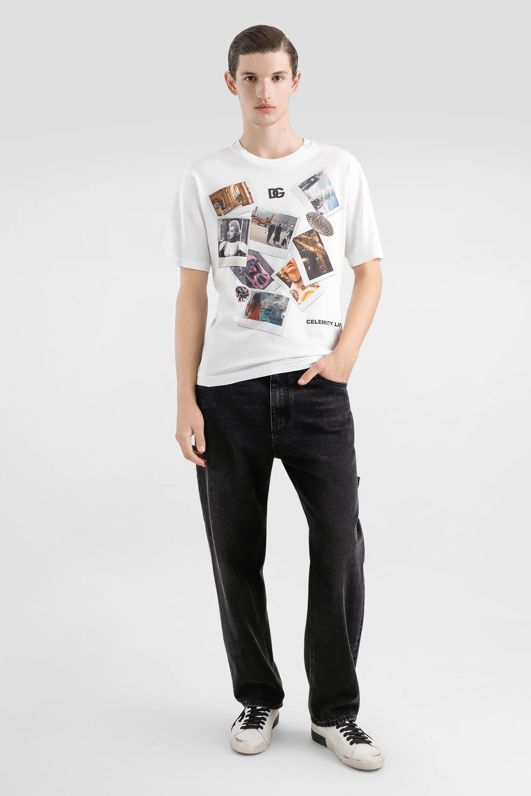 DOLCE & GABBANA Regular Fit Postcard Print Cotton Jersey T-Shirt