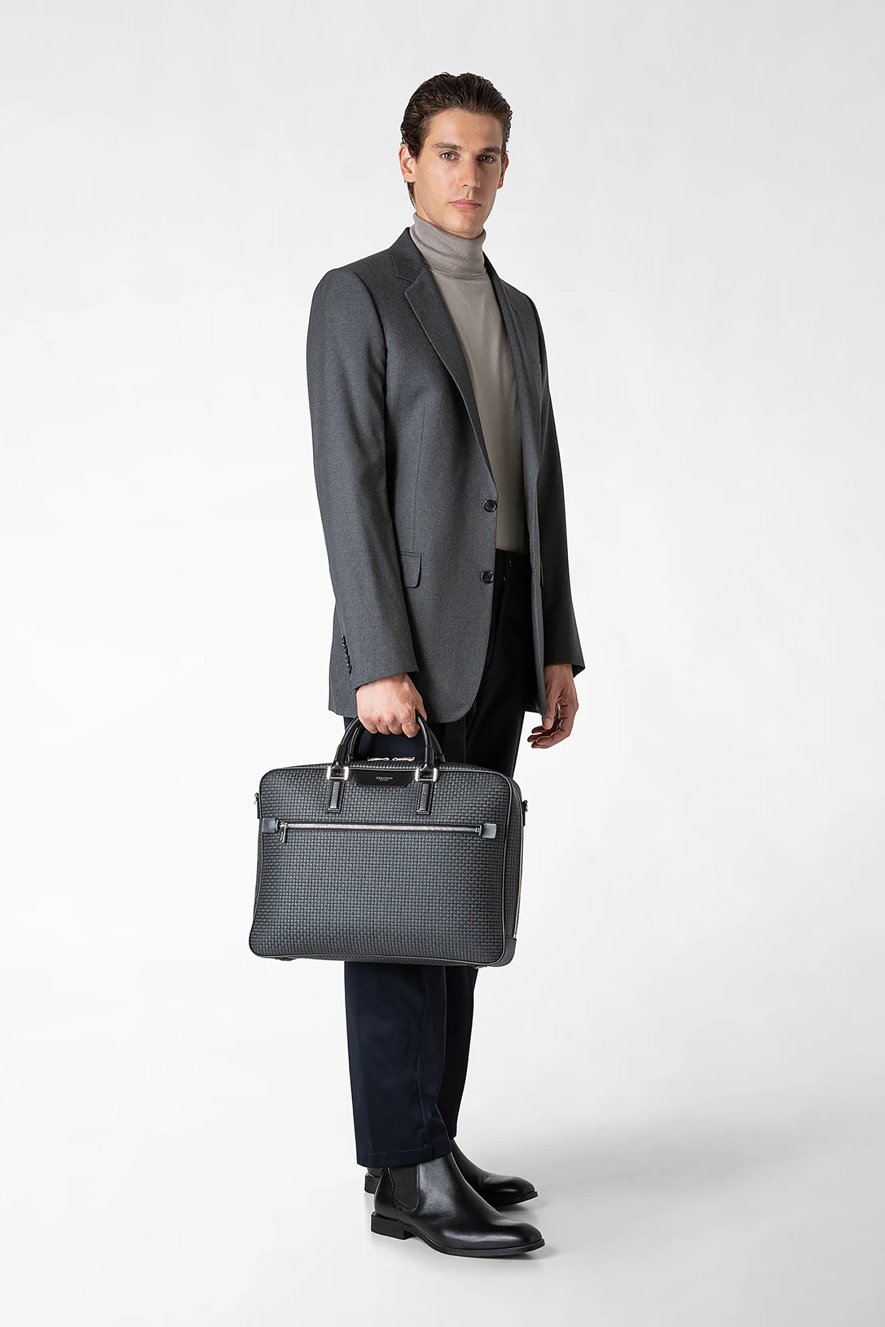 SERAPIAN Slim Stepan Canvas & Leather Briefcase