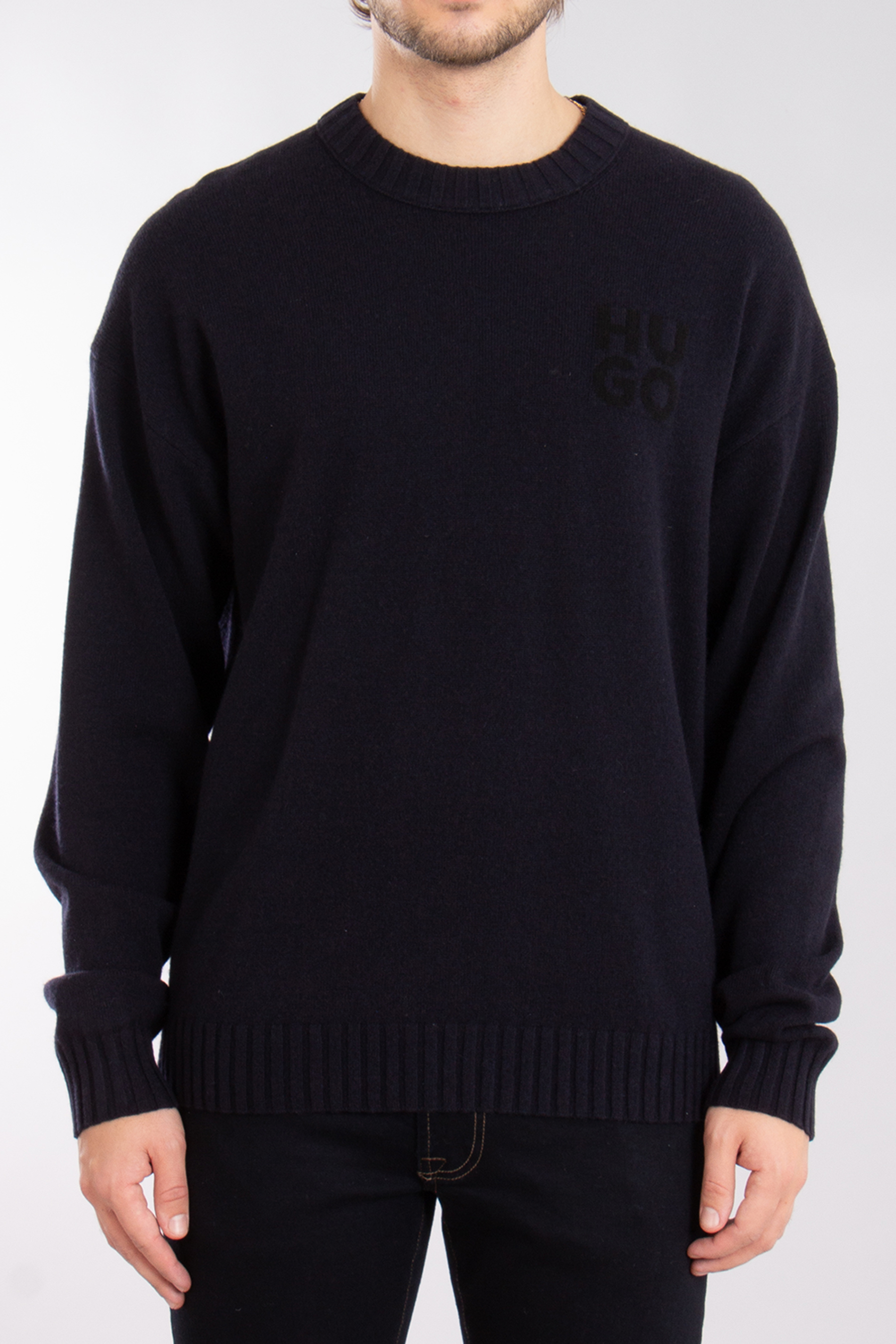 HUGO Stack Logo Virgin Wool Blend Sweater San Cassio-L