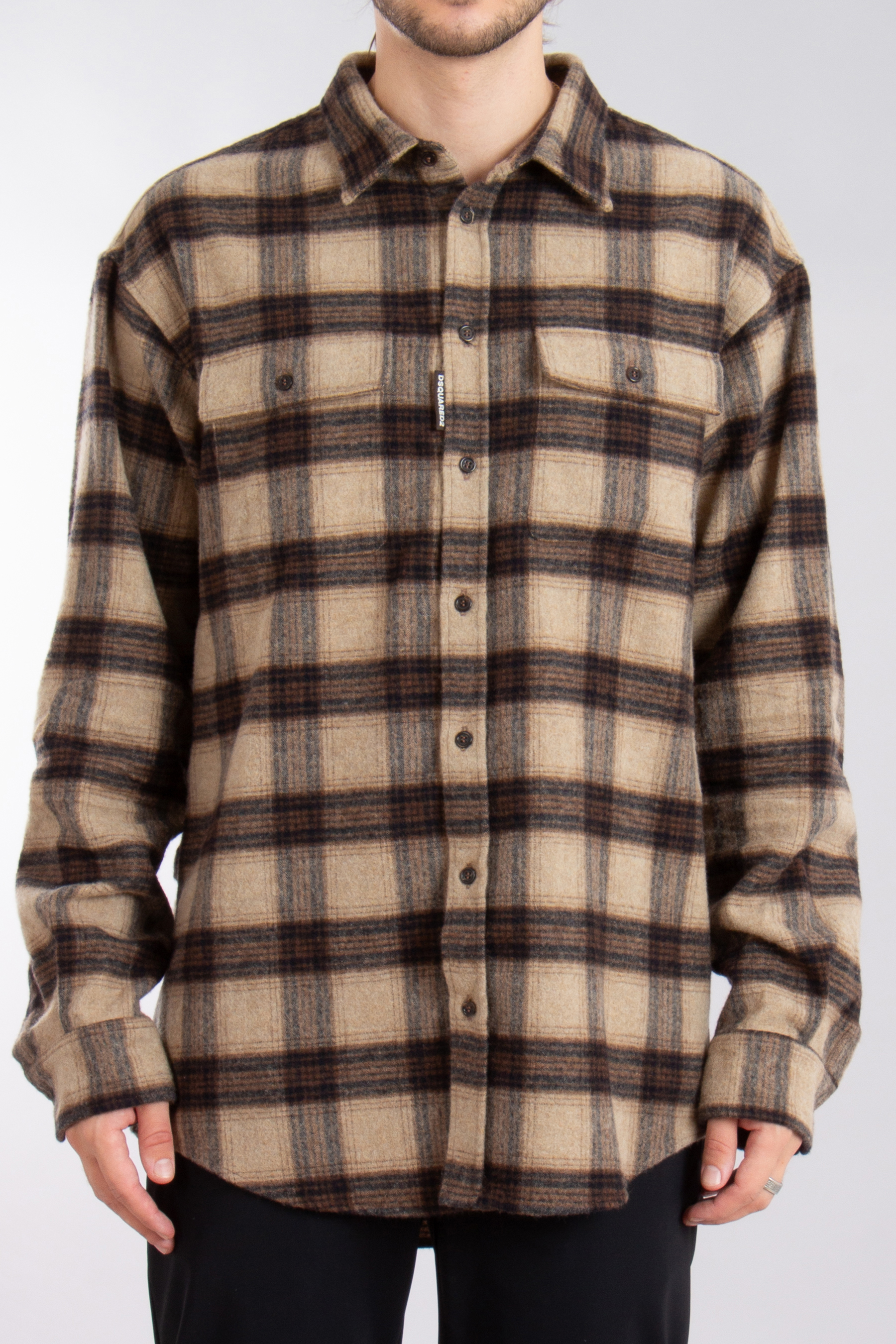 DSQUARED2 Checked Wool Blend Canadian Dropped Shoulder Shirt