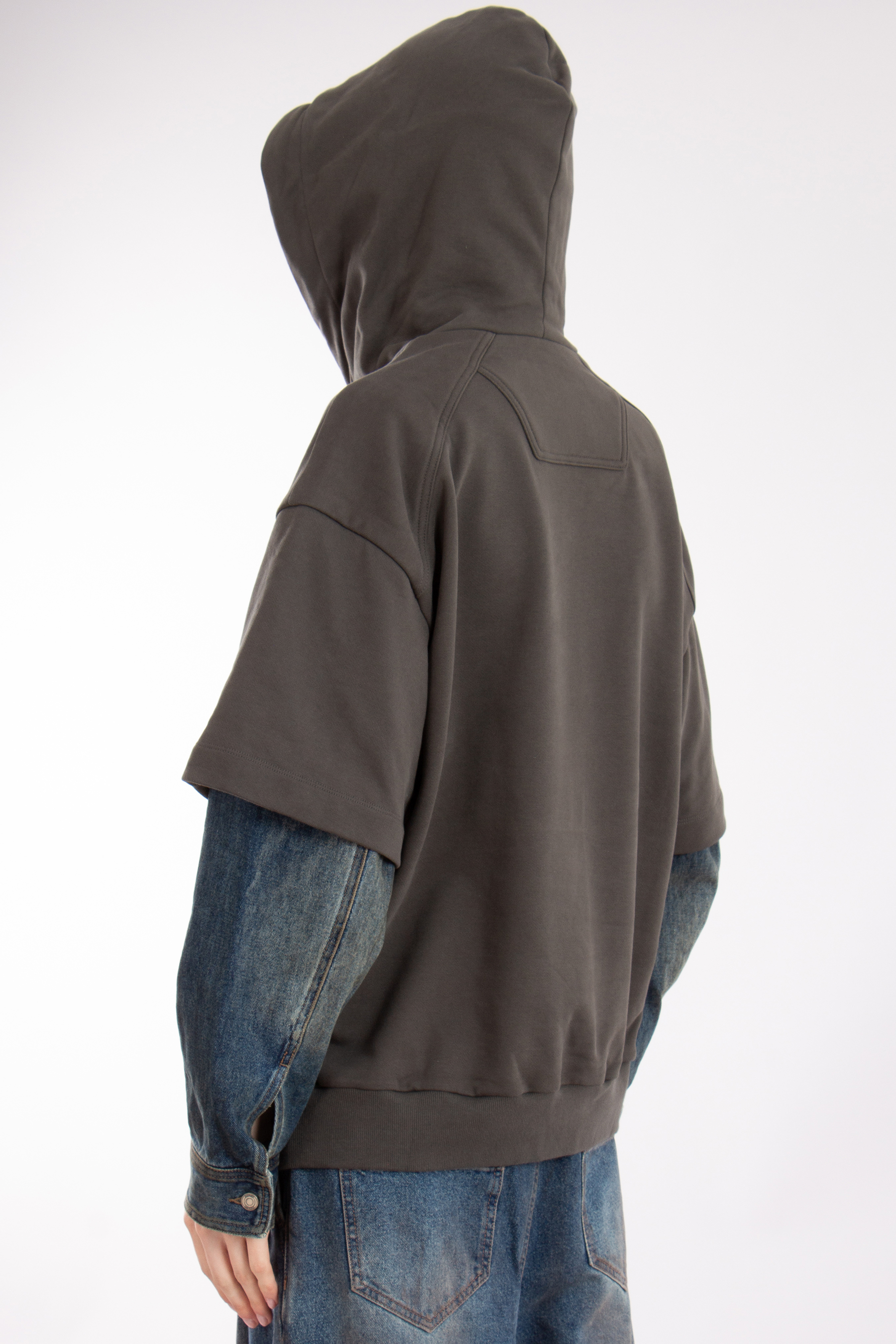 JUUN.J Cotton Jersey & Oil-Washed Denim Hoodie