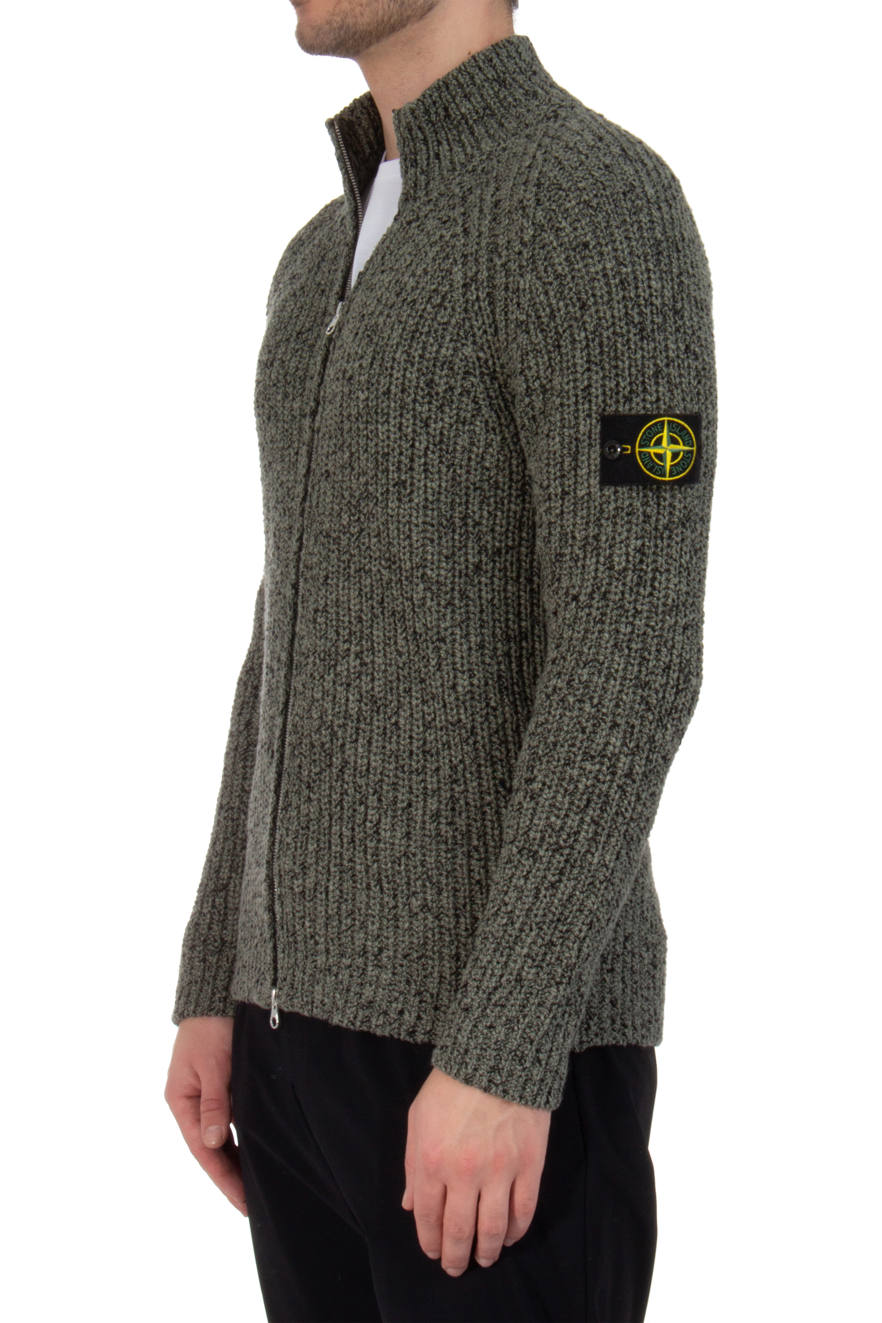 STONE ISLAND Ribbed Cotton Zip Cardigan