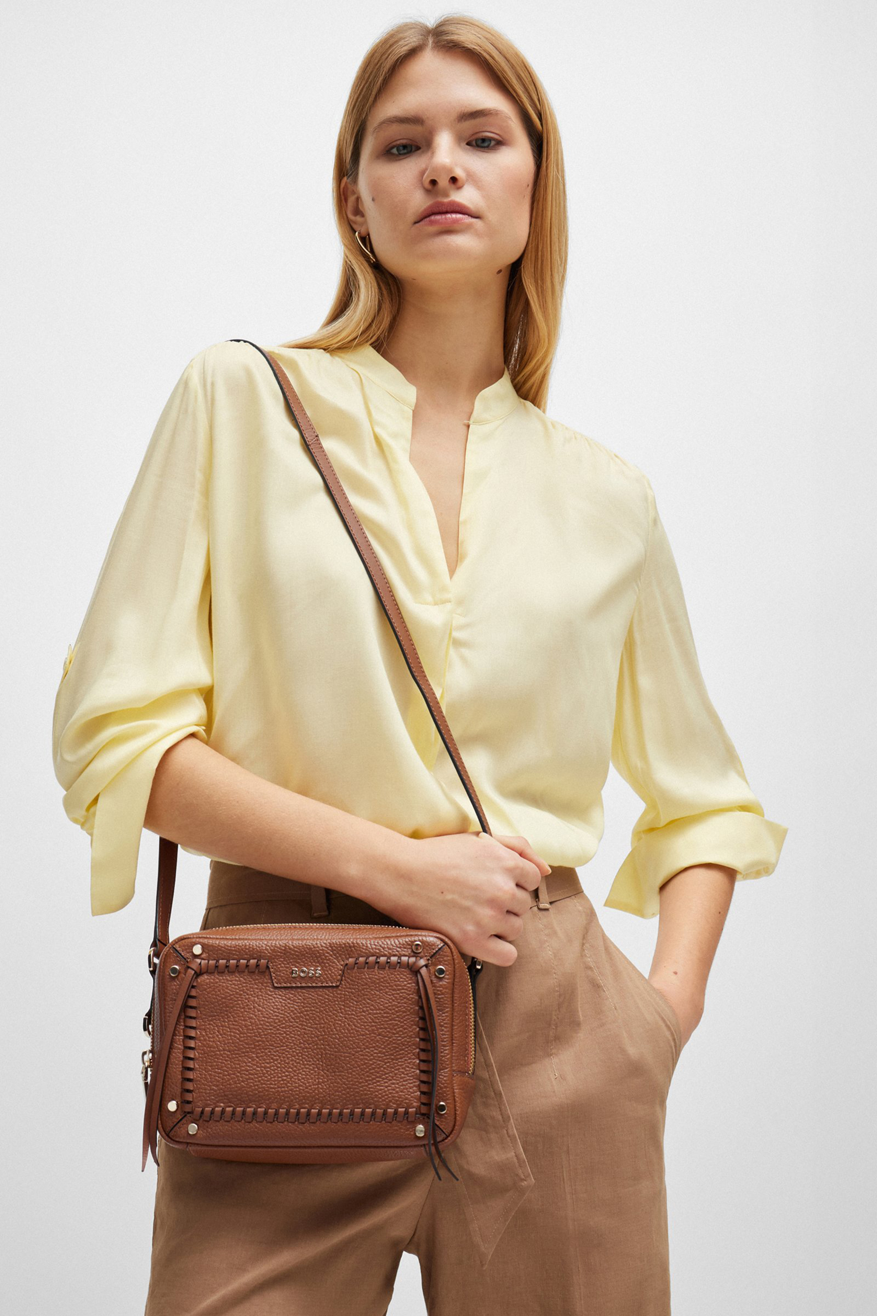 BOSS Grained Leather Crossbody Bag Ivy