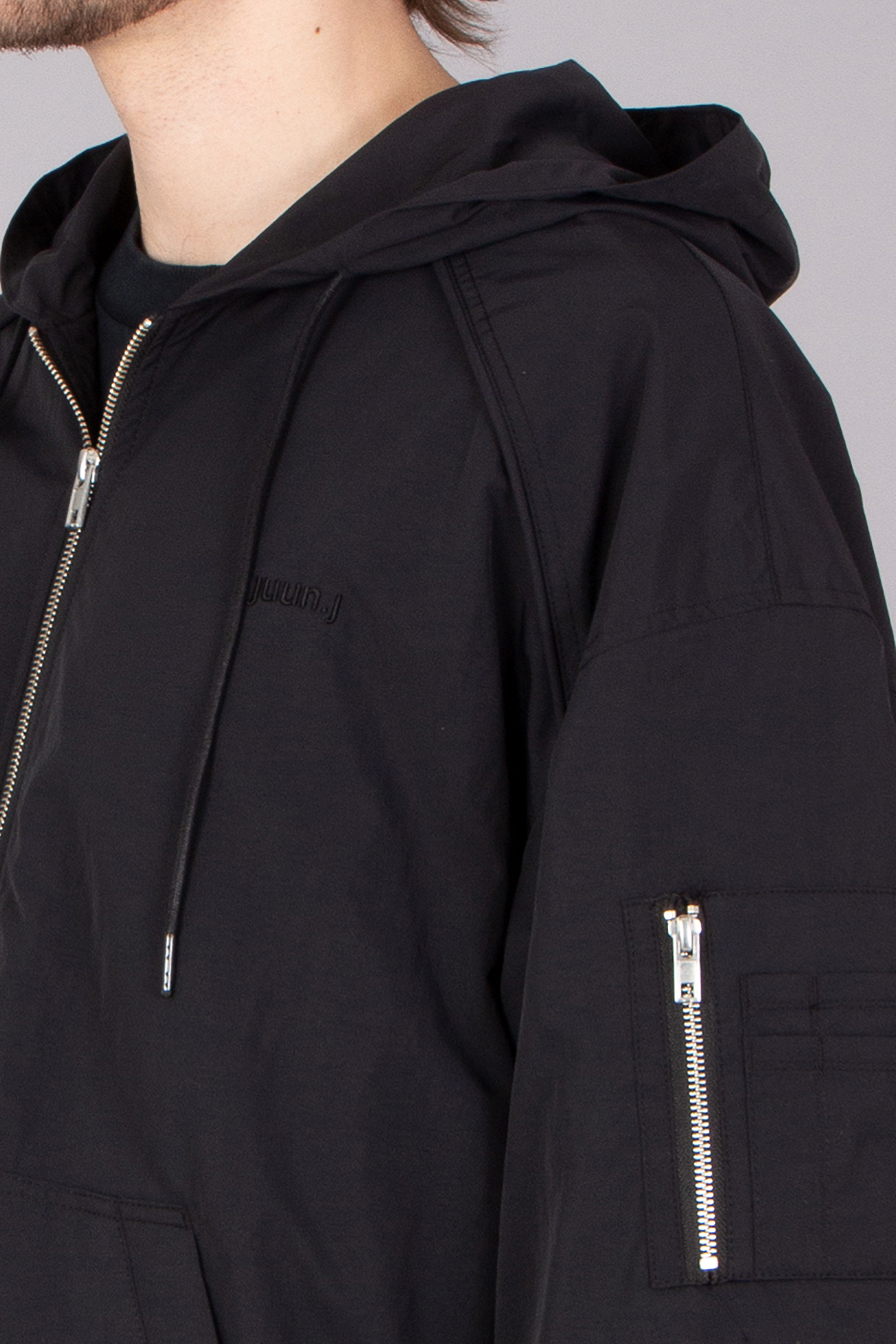 JUUN.J Oversized Puckering Nylon Zip-Up Hoodie