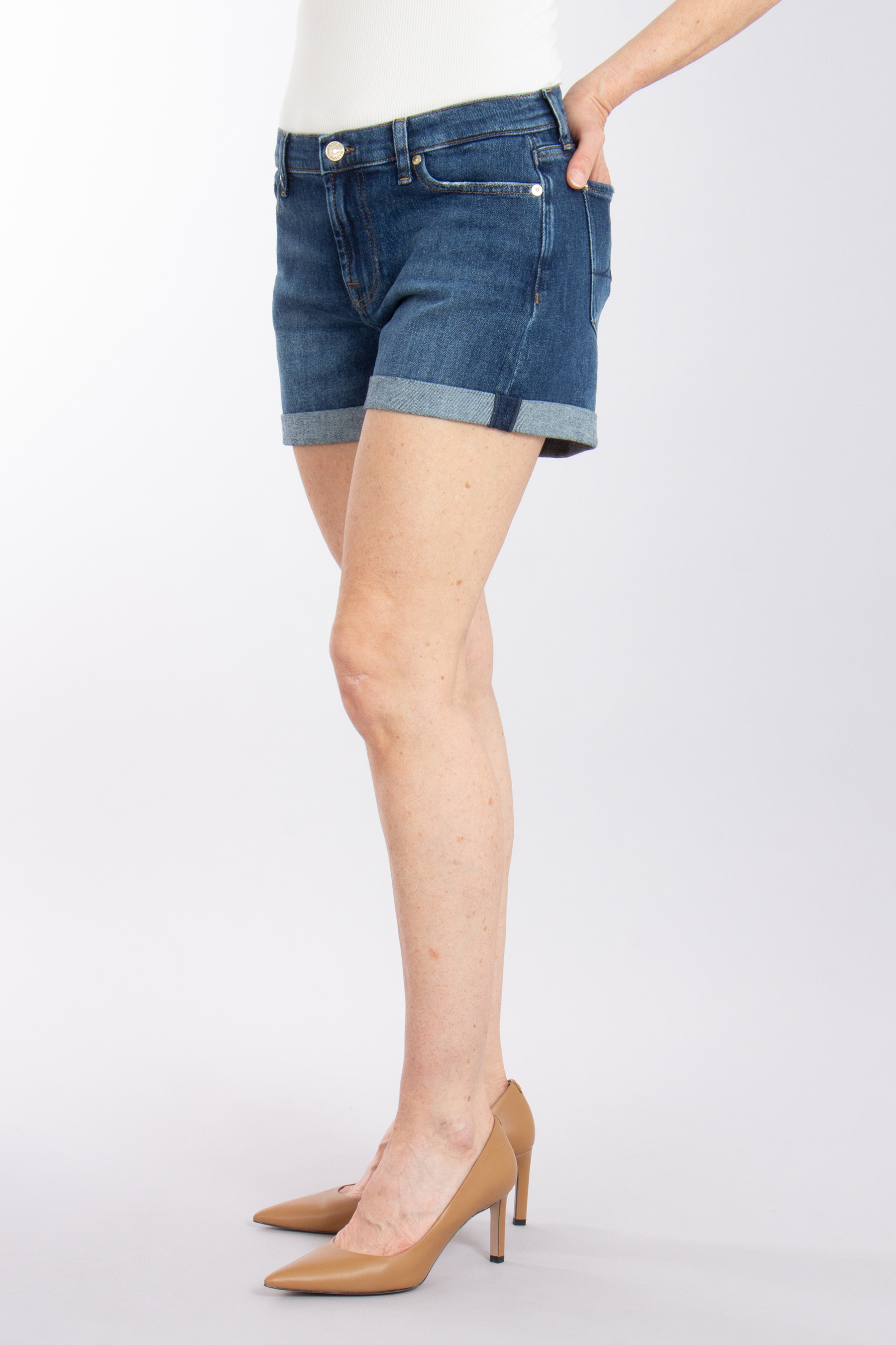 7 FOR ALL MANKIND Cotton Denim Mid Roll Shorts