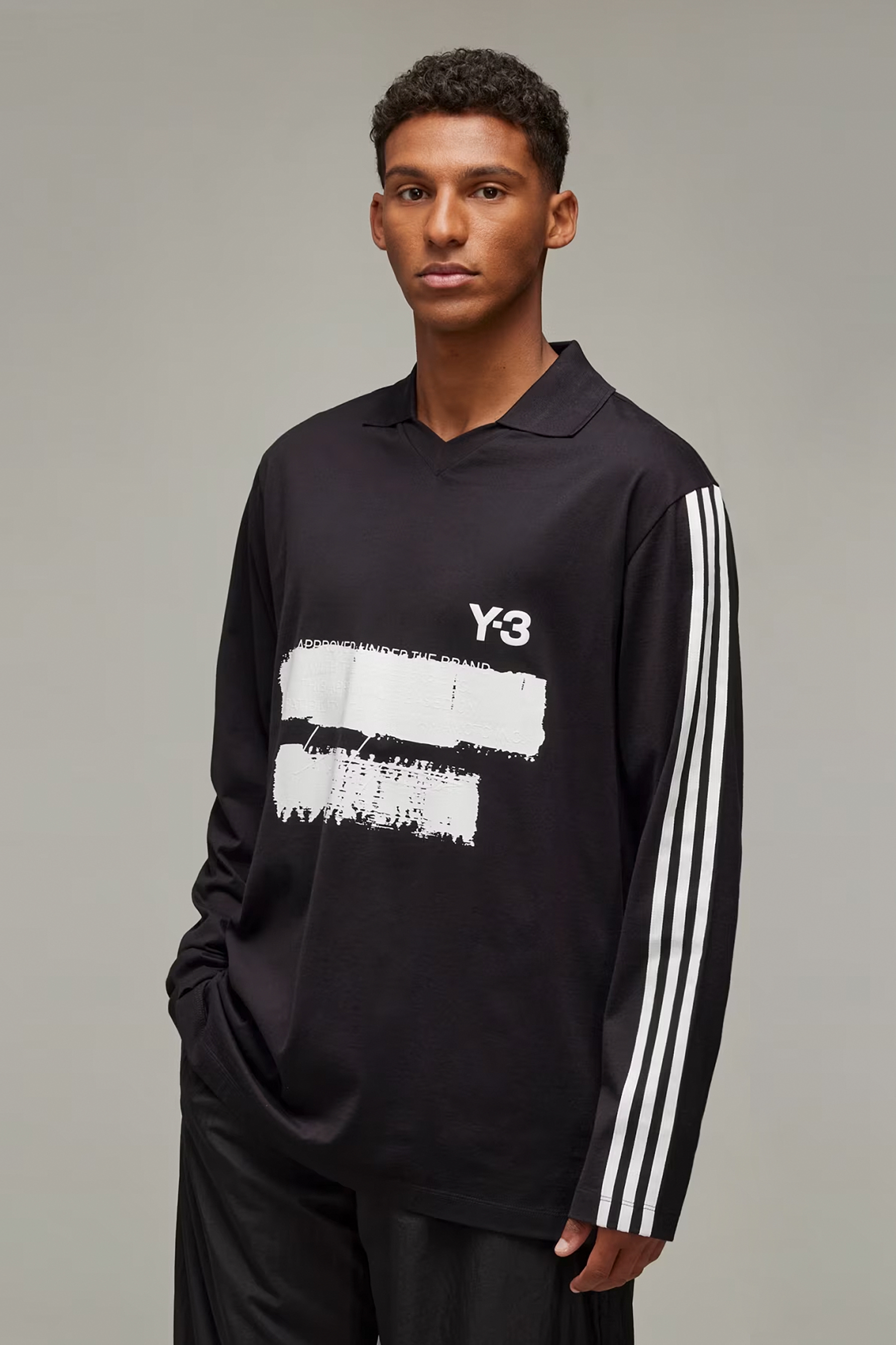 Y-3 U Graphic Print Cotton Jersey Long Sleeve Polo Shirt