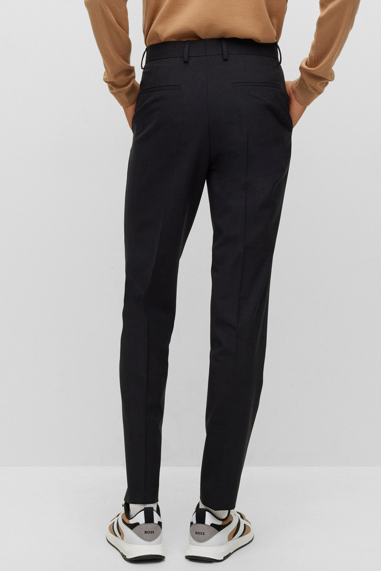 BOSS Regular Fit Virgin Wool Stretch Pants H-Lenon