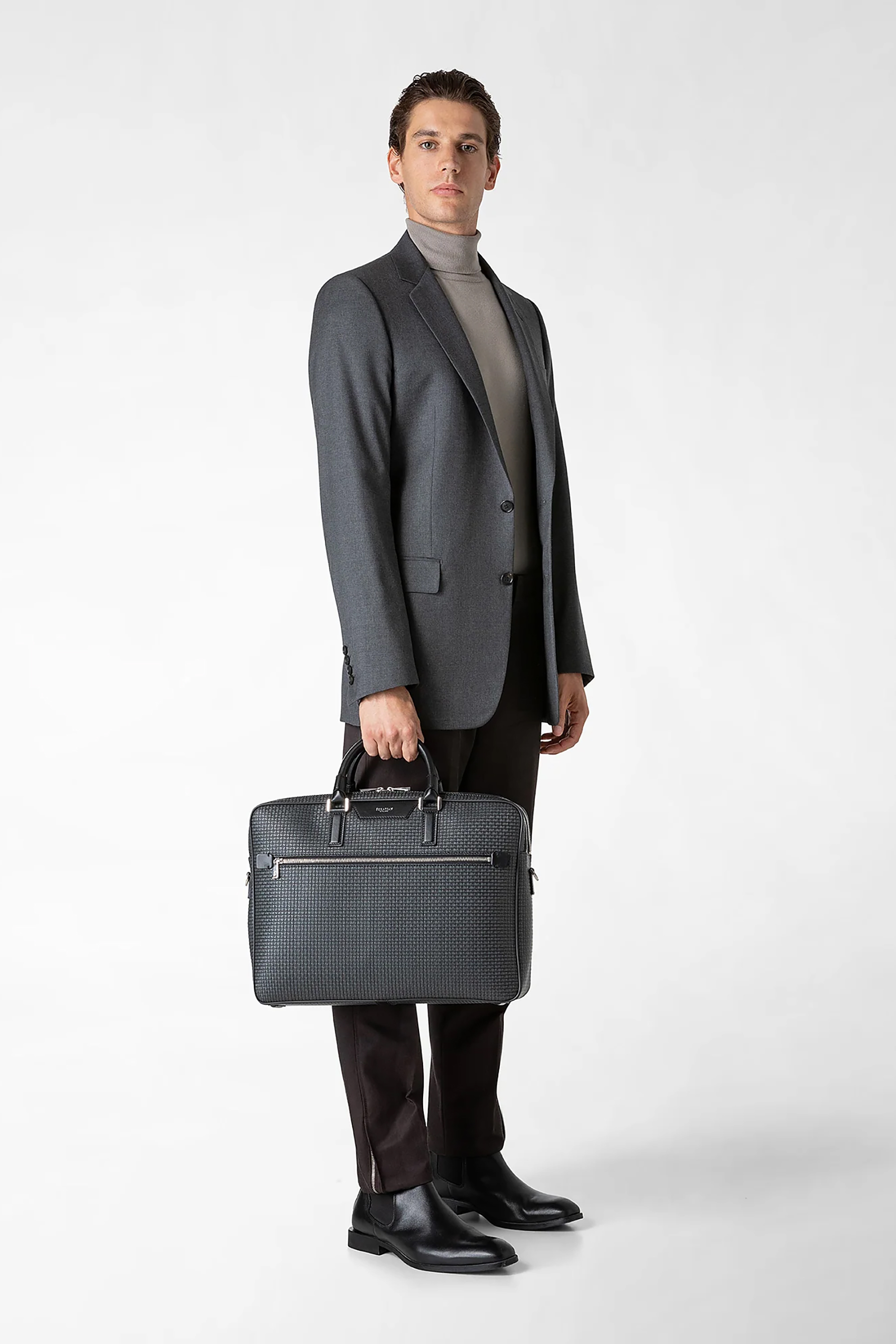 SERAPIAN Large Stepan Canvas & Leather Double Briefcase