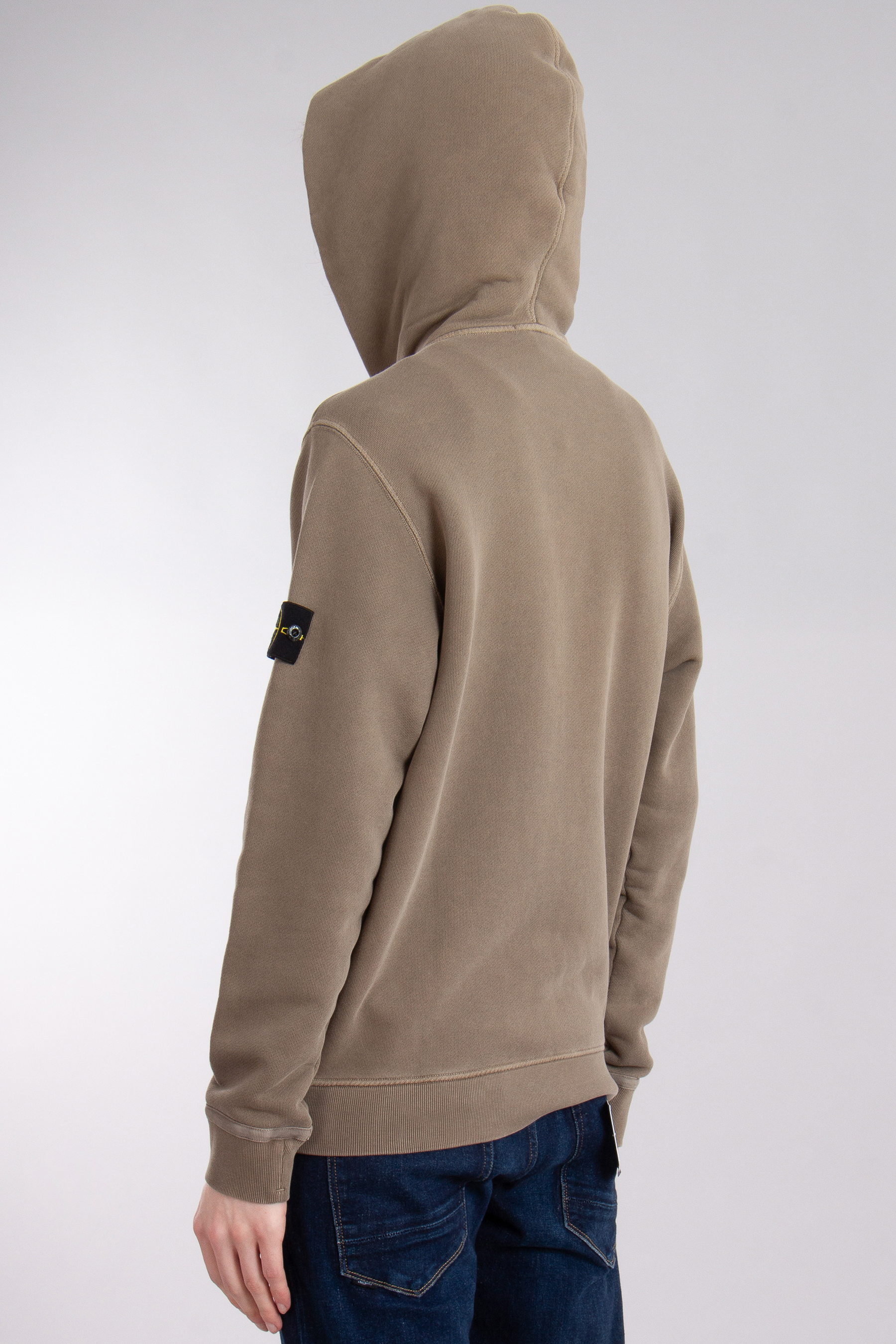 STONE ISLAND 'OLD' Effect Organic Cotton Diagonal Fleece Hooded Zip Up Sweatshirt