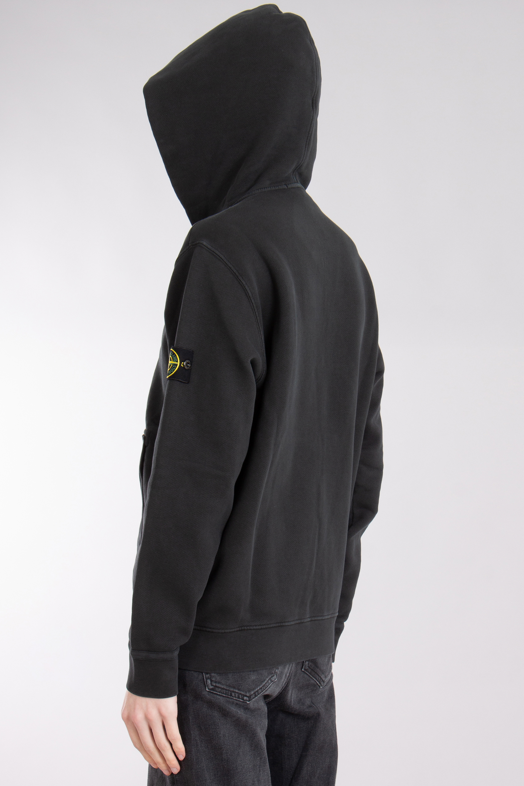 STONE ISLAND 'OLD' Effect Organic Cotton Diagonal Fleece Hooded Zip Up Sweatshirt