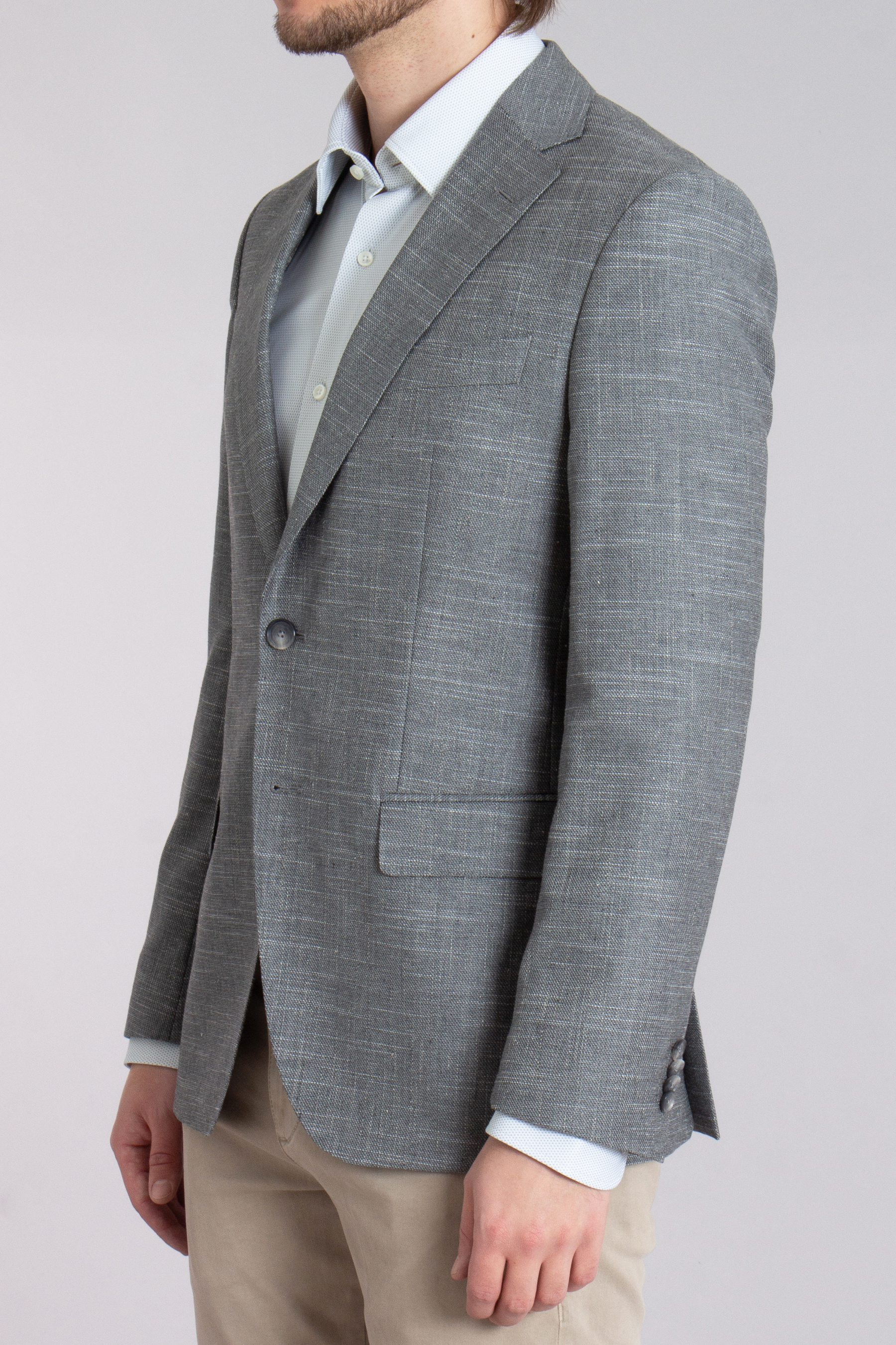 BOSS Slim Fit Patterned Virgin Wool-Cotton-Linen Stretch Jacket H-Hutson 