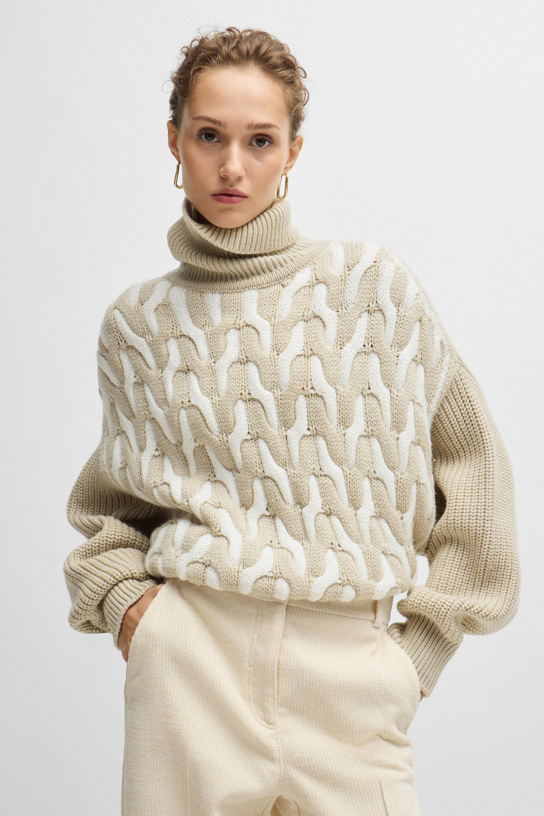 BOSS Two-Coloured Virgin Wool Cable Knit Sweater Ferdolia 