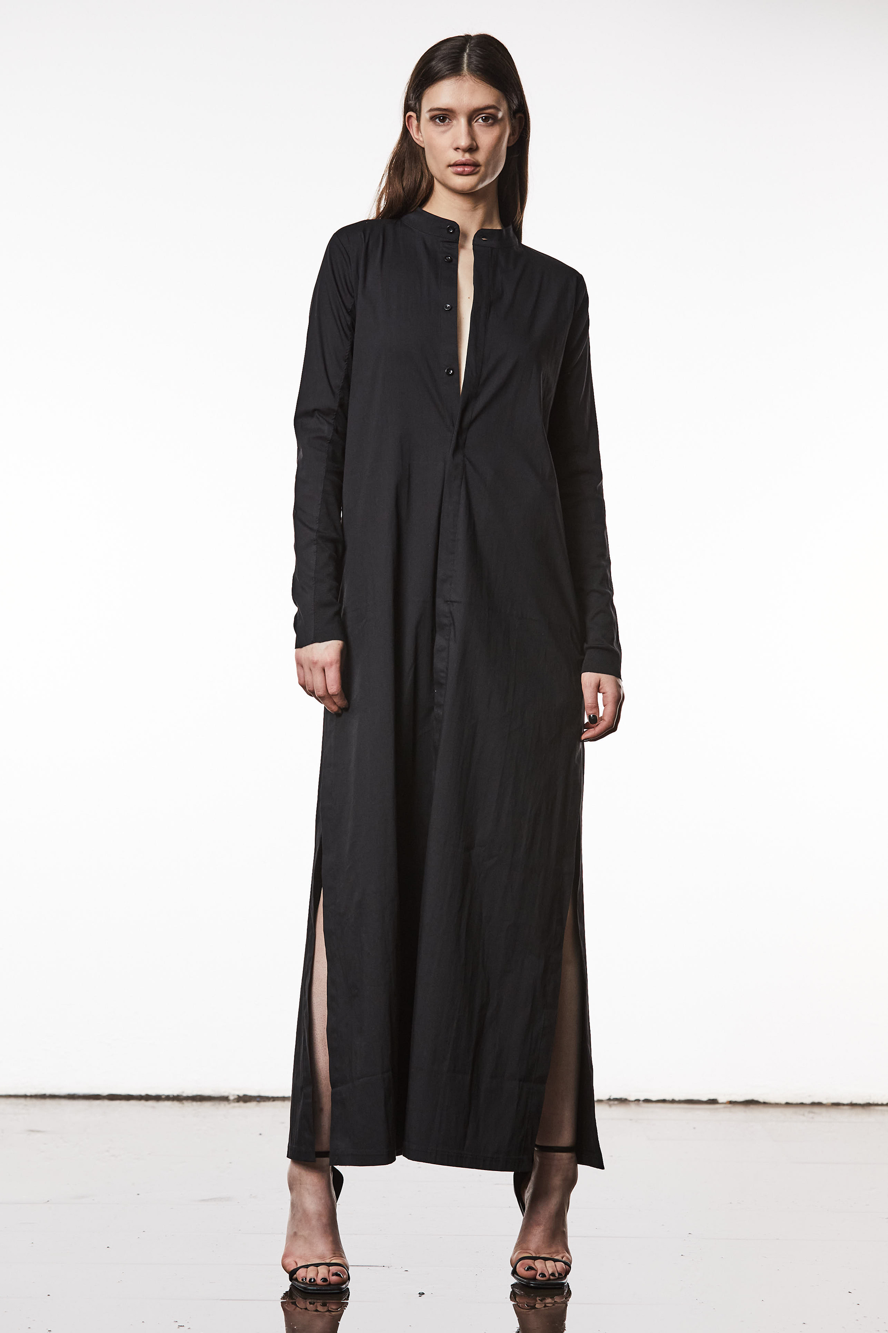 THOM KROM Cotton Blend Stretch Maxi Shirt Dress