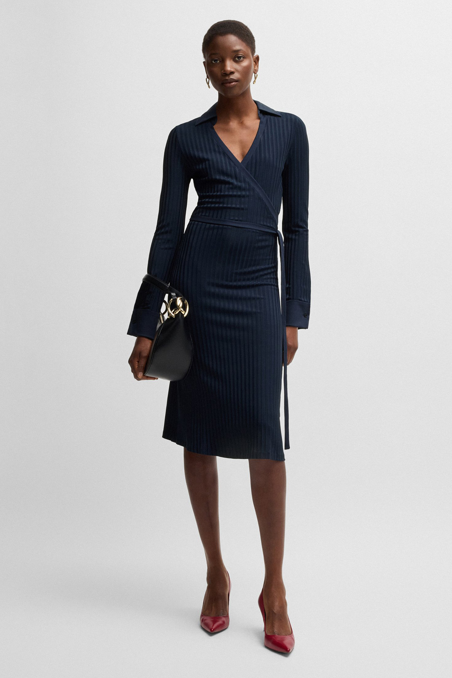 BOSS Lustrous Ribbed Stretch Jersey Wrap Dress Ellarie