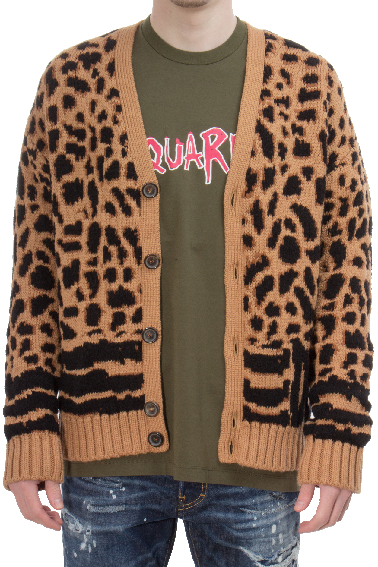 DSQUARED2 Leopard Wool Blend Cardigan