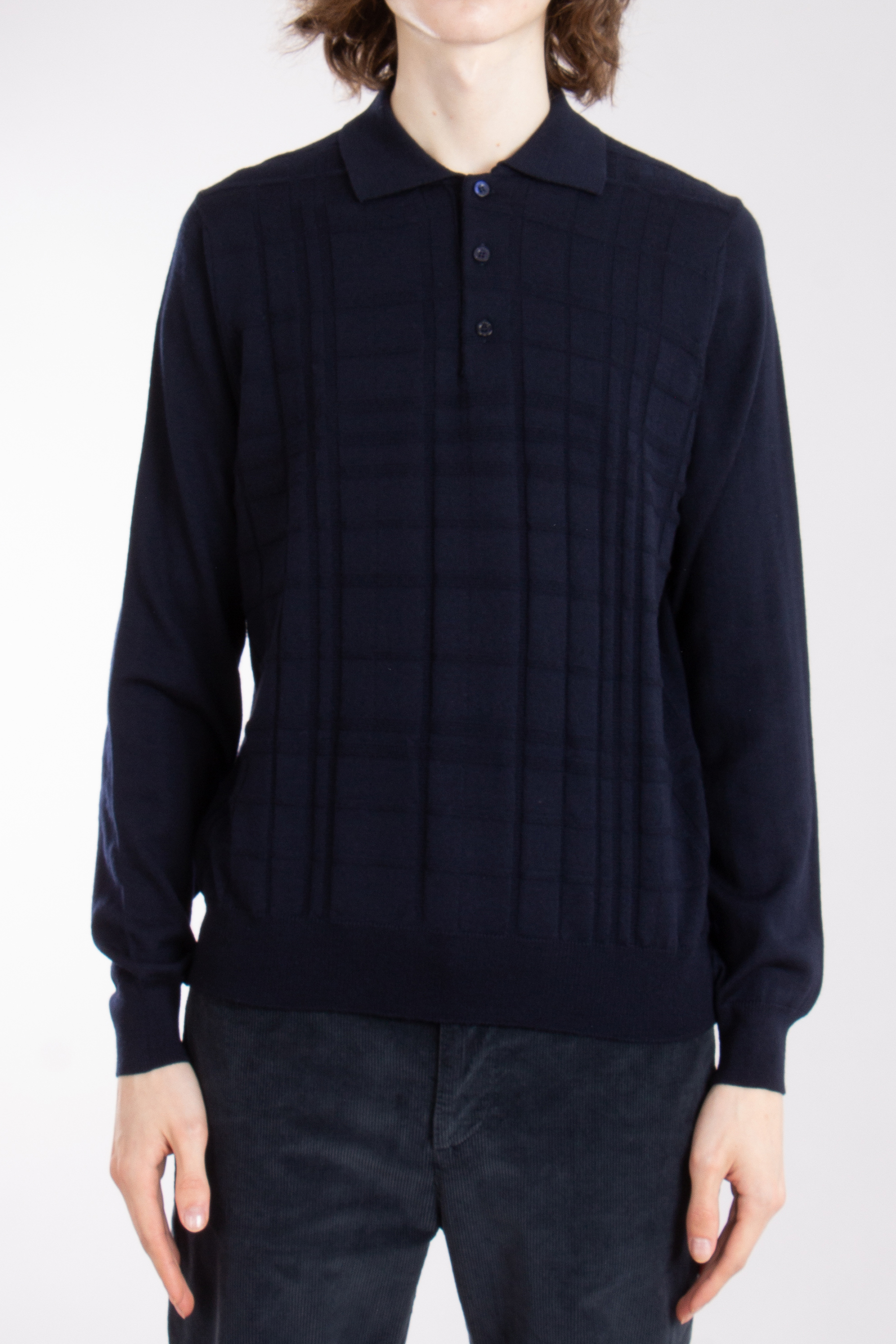 CANALI Structured Wool Knit Polo