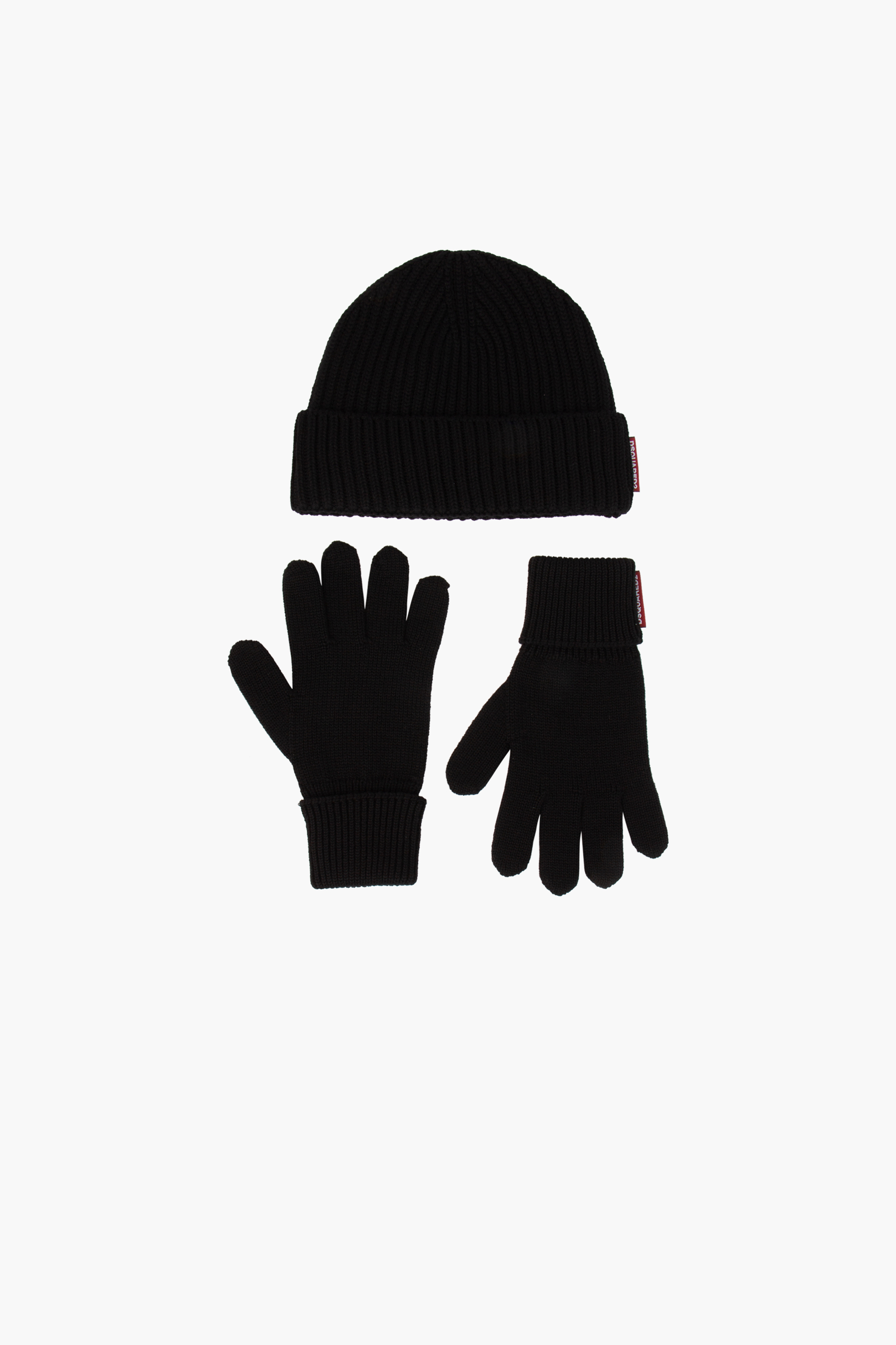 DSQUARED2 Wool Beanie & Gloves Warmy Knit Set