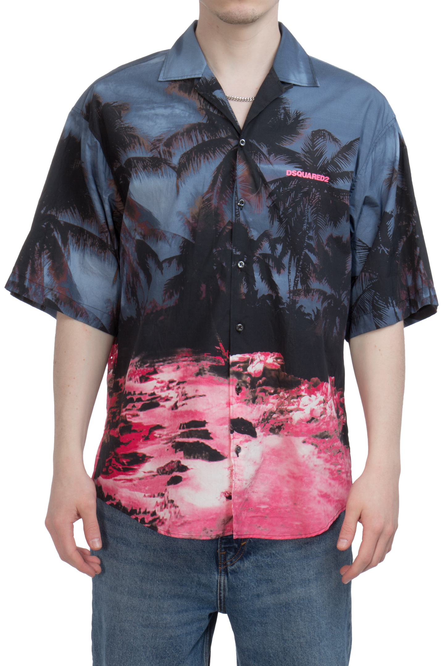 DSQUARED2 Sunrise Print Cotton Bowling Shirt 