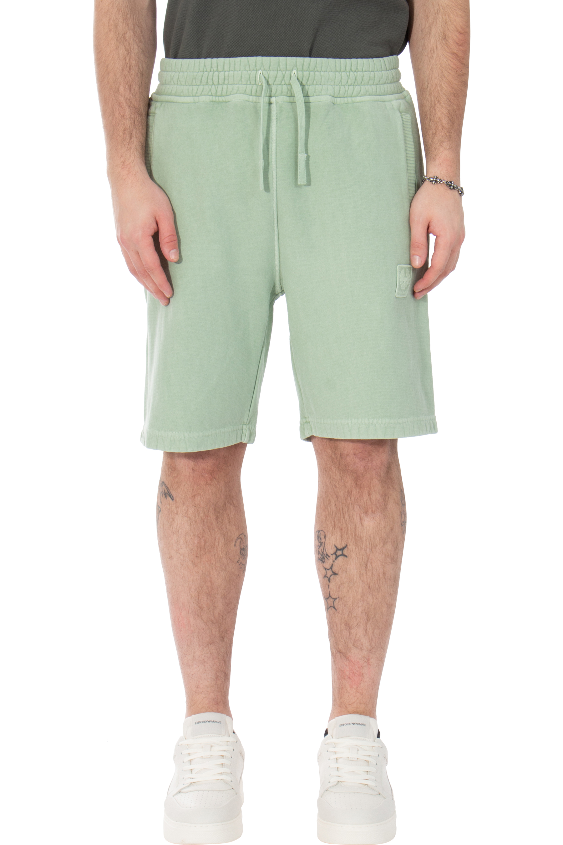 BELSTAFF Cotton Fleece Sweatshorts Mineral Outliner