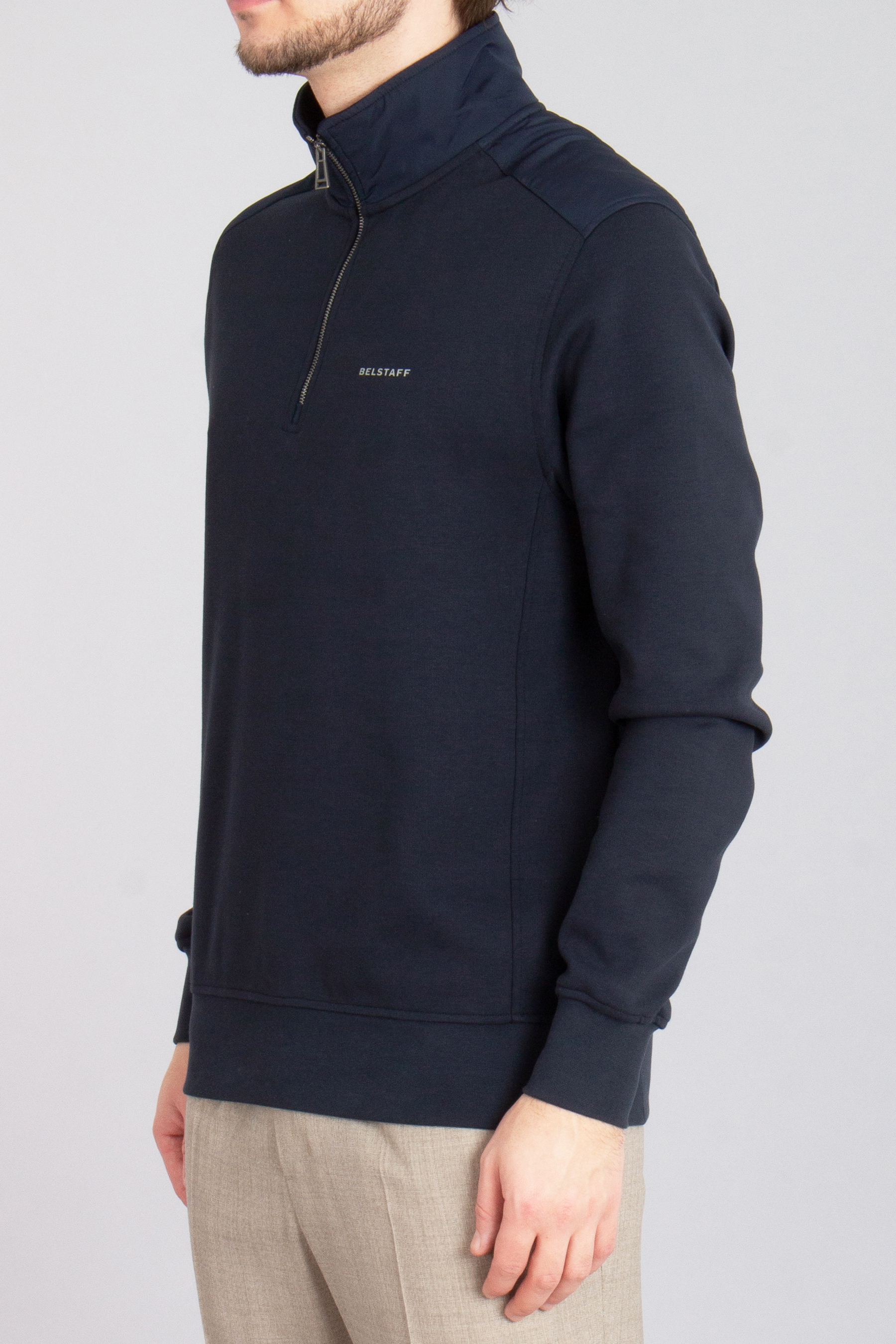 BELSTAFF Cotton Fleece Quarter Zip Sweatshirt Alloy