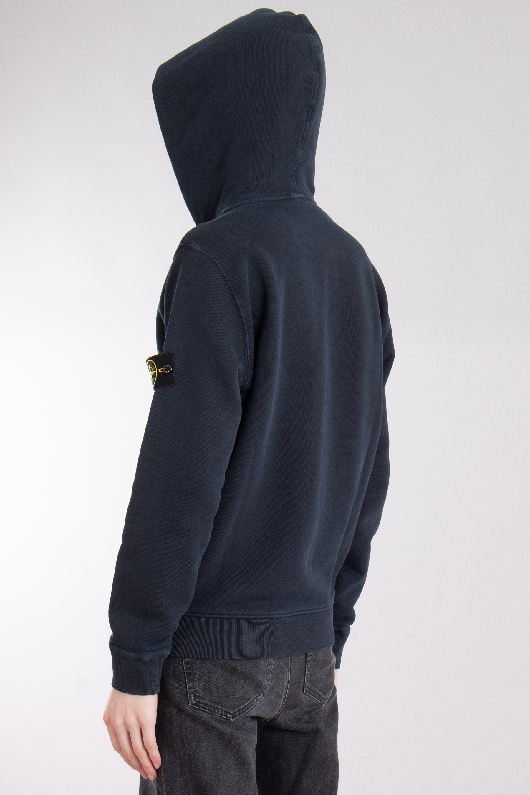 STONE ISLAND 'OLD' Effect Organic Cotton Diagonal Fleece Hooded Zip Up Sweatshirt