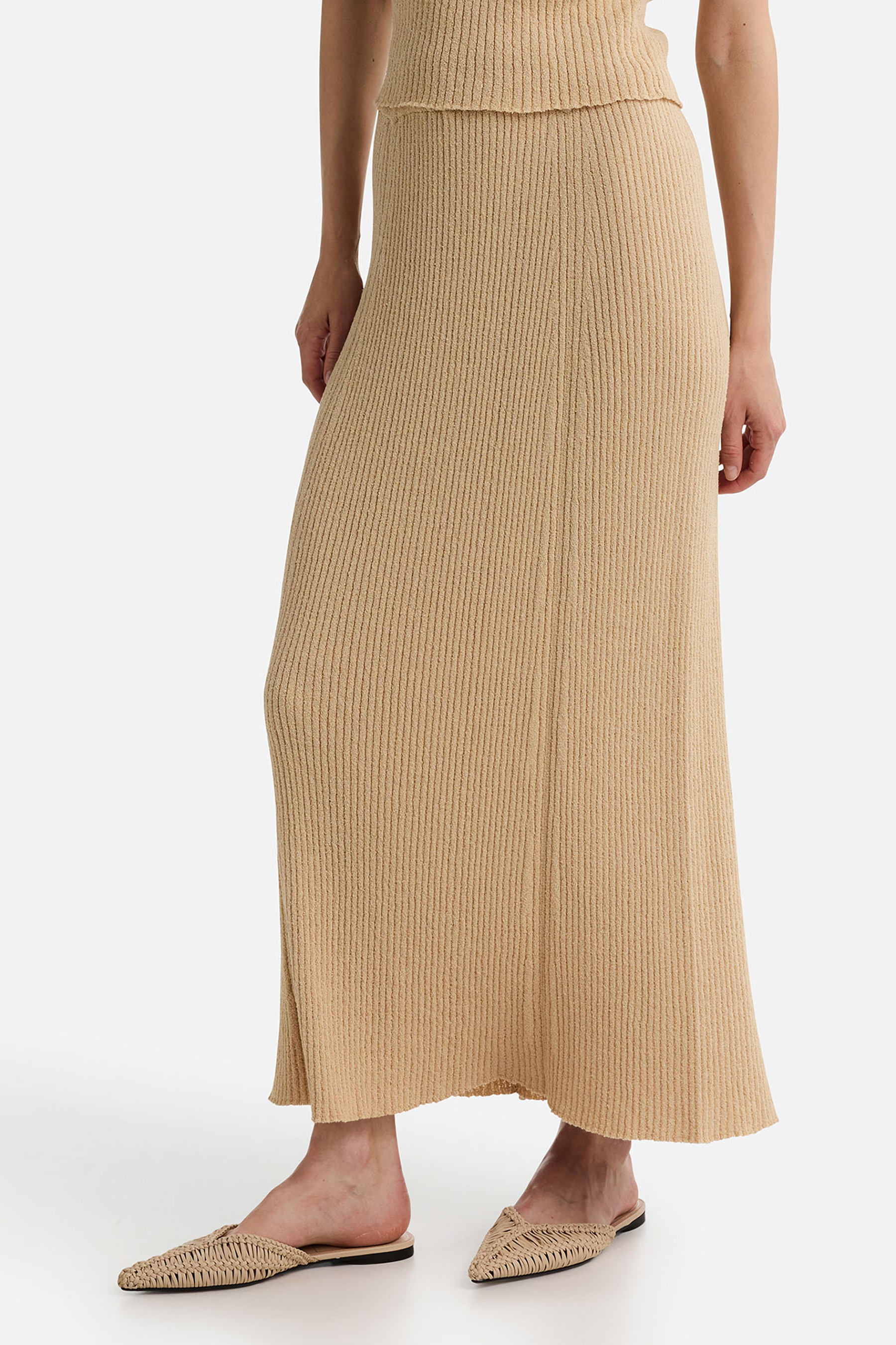 IHEART Regular Fit Ribbed Cotton Blend Maxi Skirt Irmala