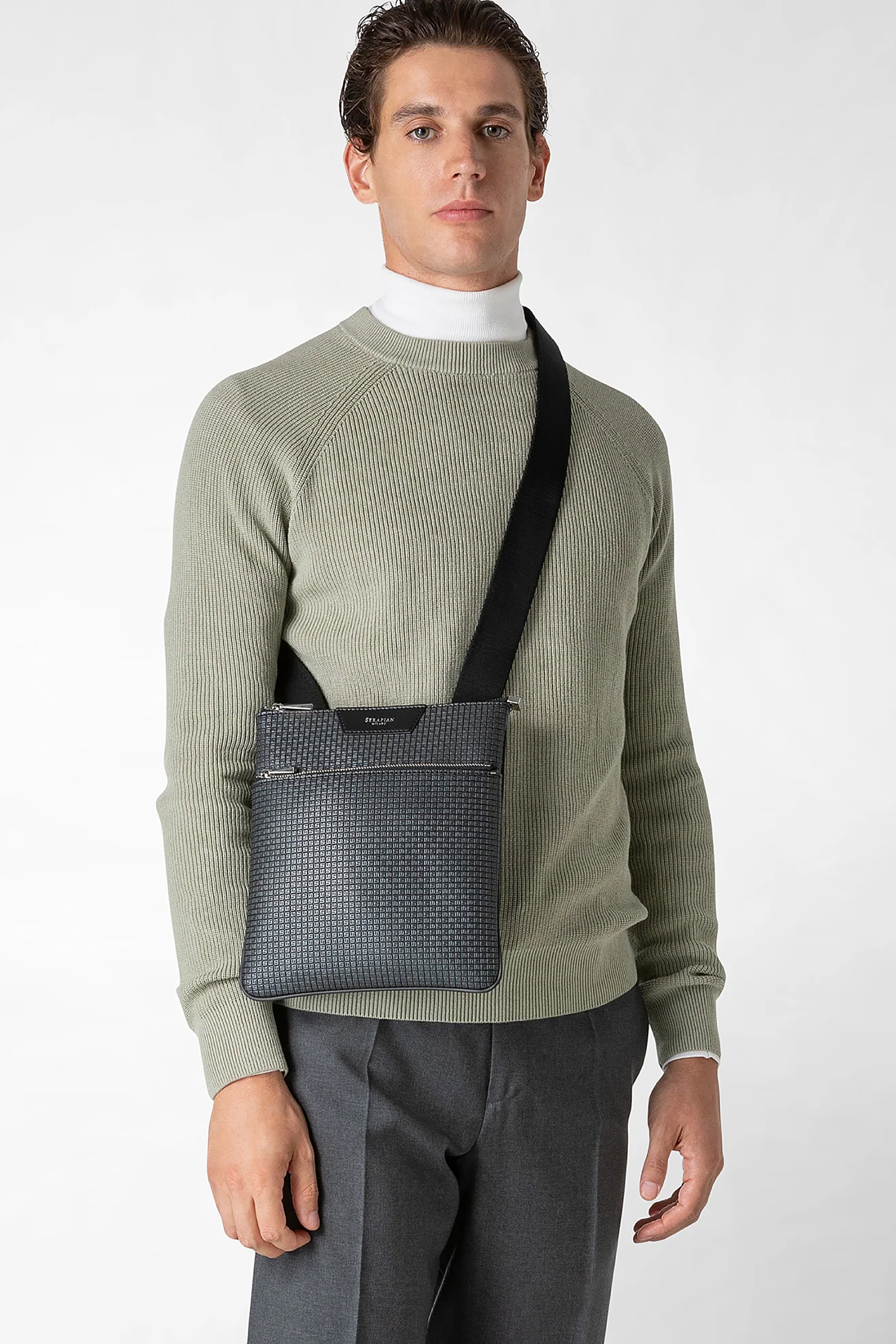 SERAPIAN Flat Leather & Stepan Canvas Messenger Bag