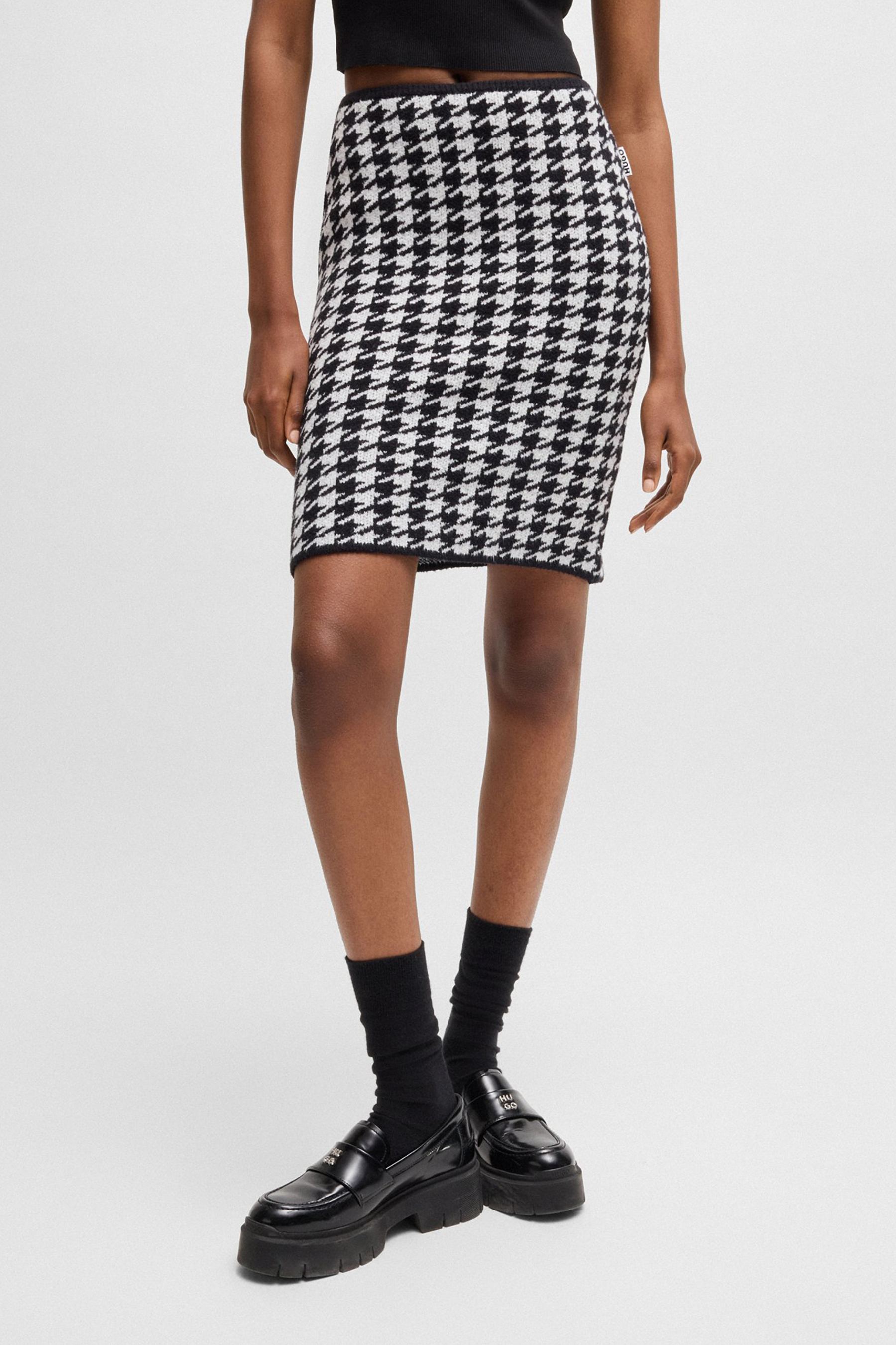 HUGO Houndstooth Organic Cotton Blend Mini Skirt Sorperia