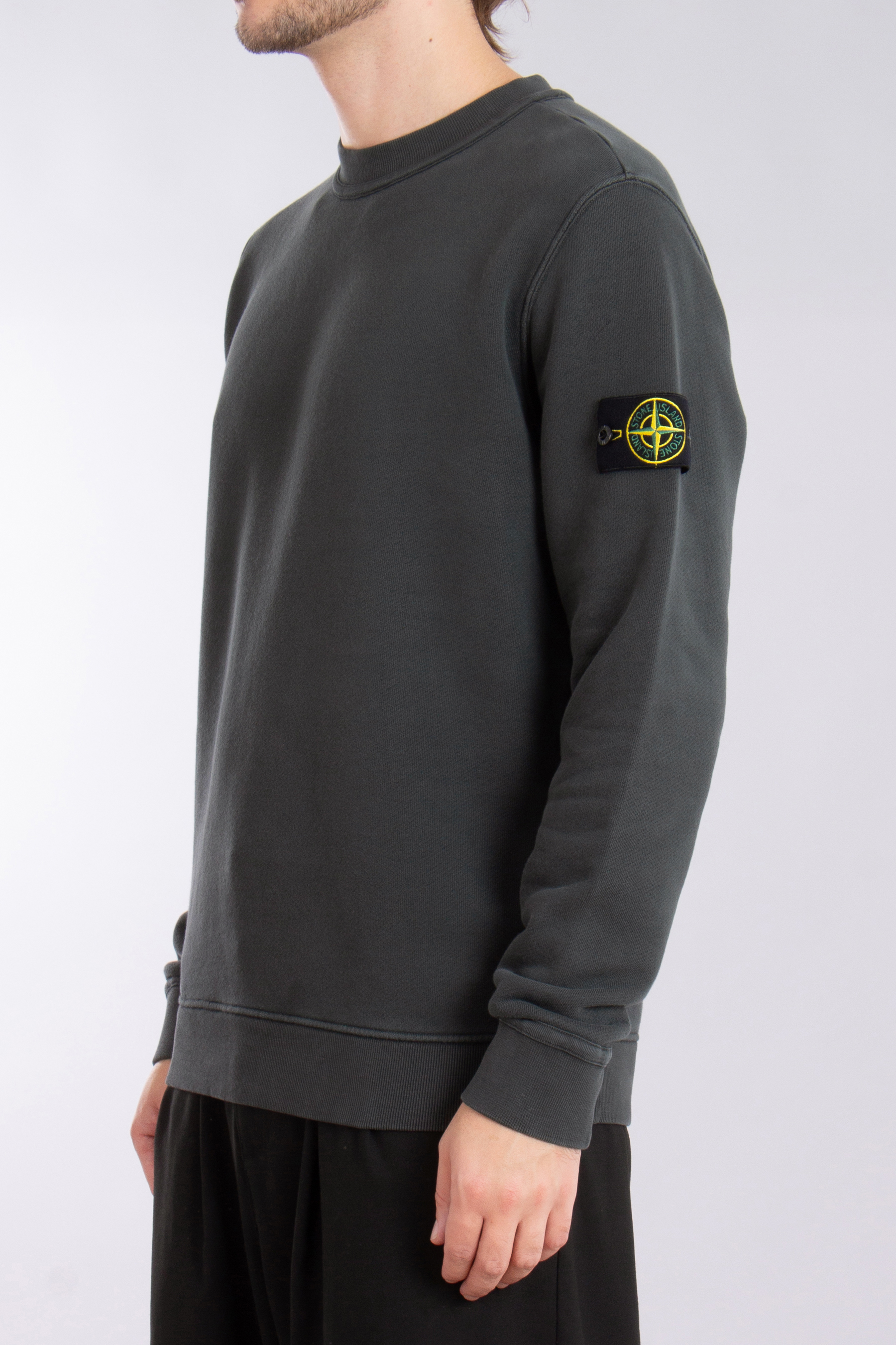 STONE ISLAND 'Old' Effect Organic Cotton Diagonal Fleece Sweatshirt