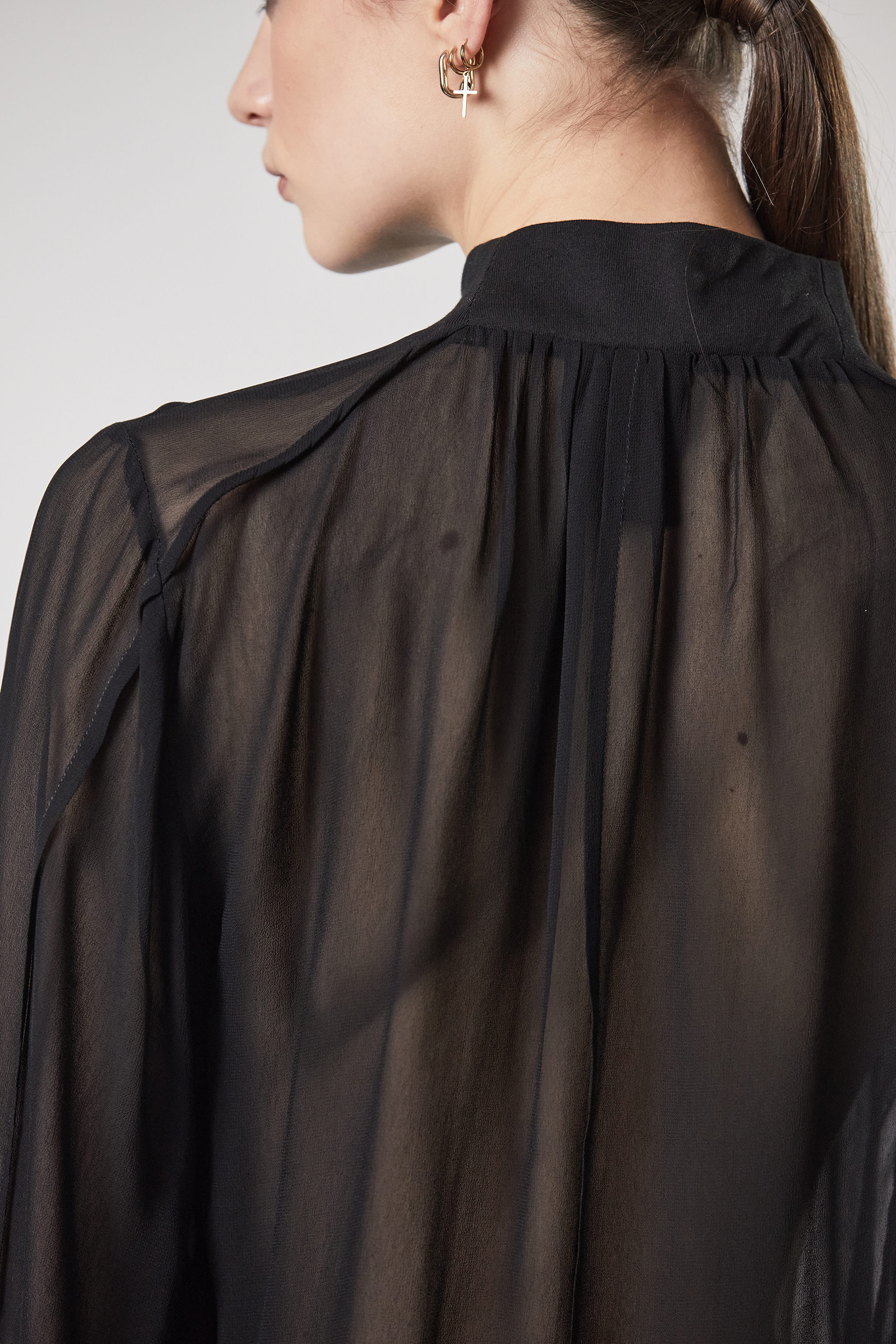 THOM KROM Transparent Rayon Turtleneck Blouse