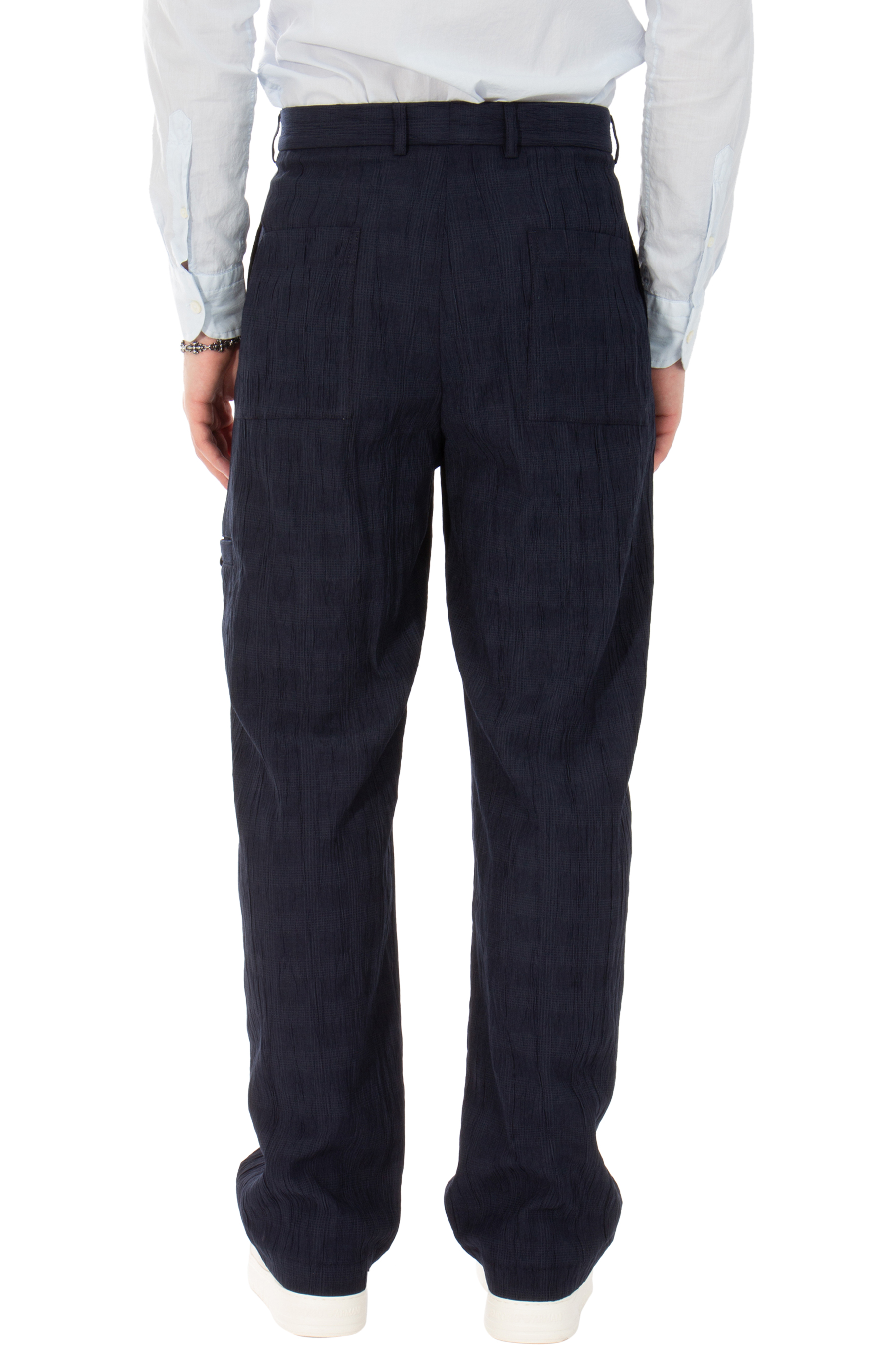 EMPORIO ARMANI Prince-Of-Wales Seersucker-Lyocell Blend Pants