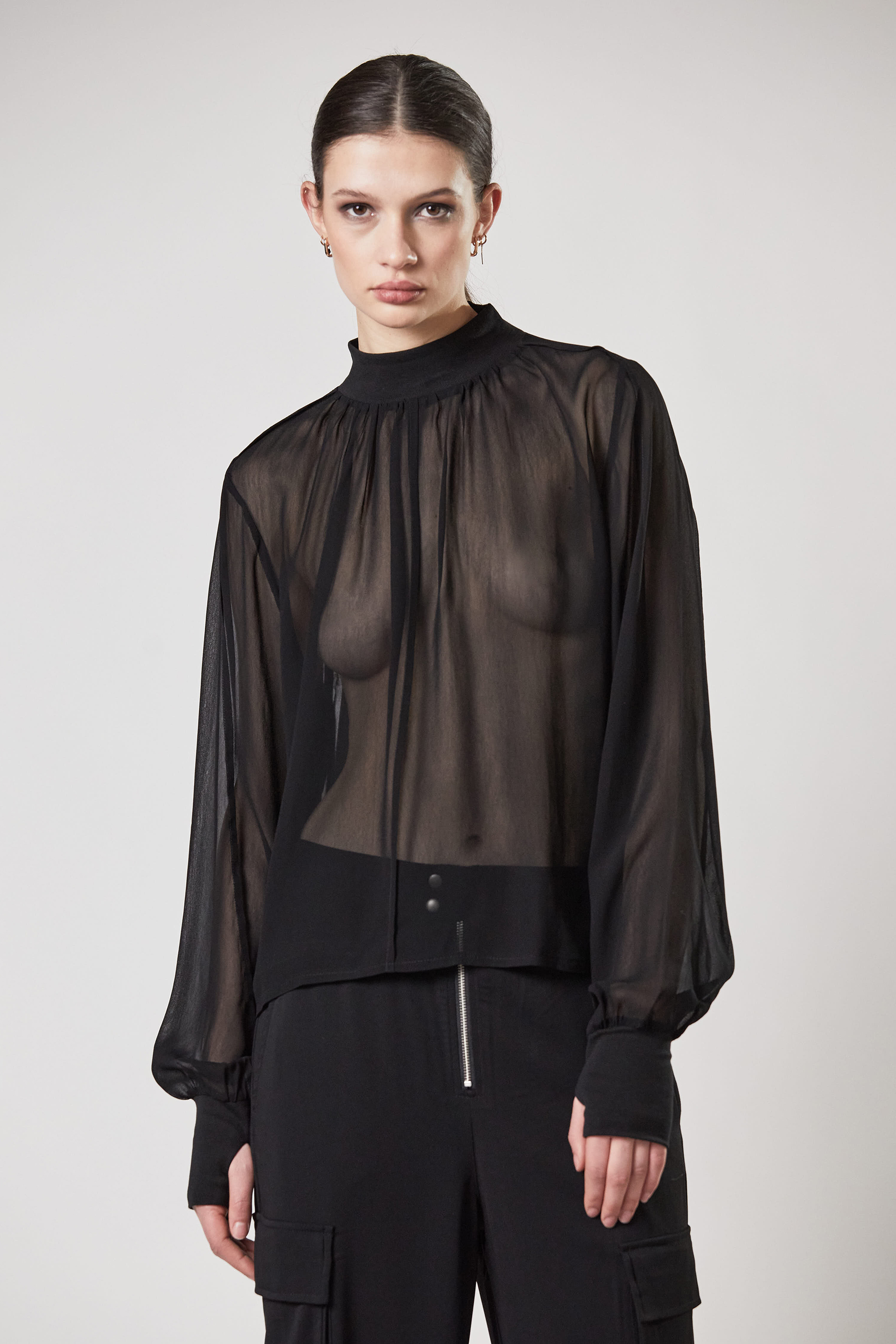 THOM KROM Transparent Rayon Turtleneck Blouse