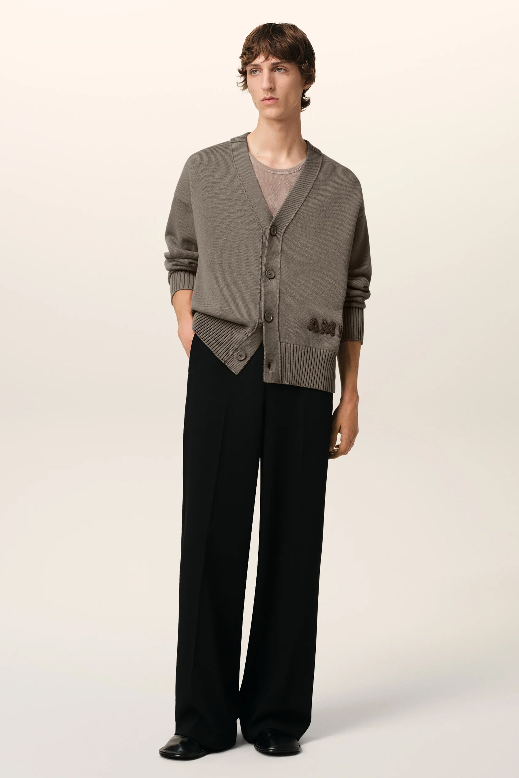 AMI PARIS Relaxed Fit Organic Cotton-Wool Blend Cardigan