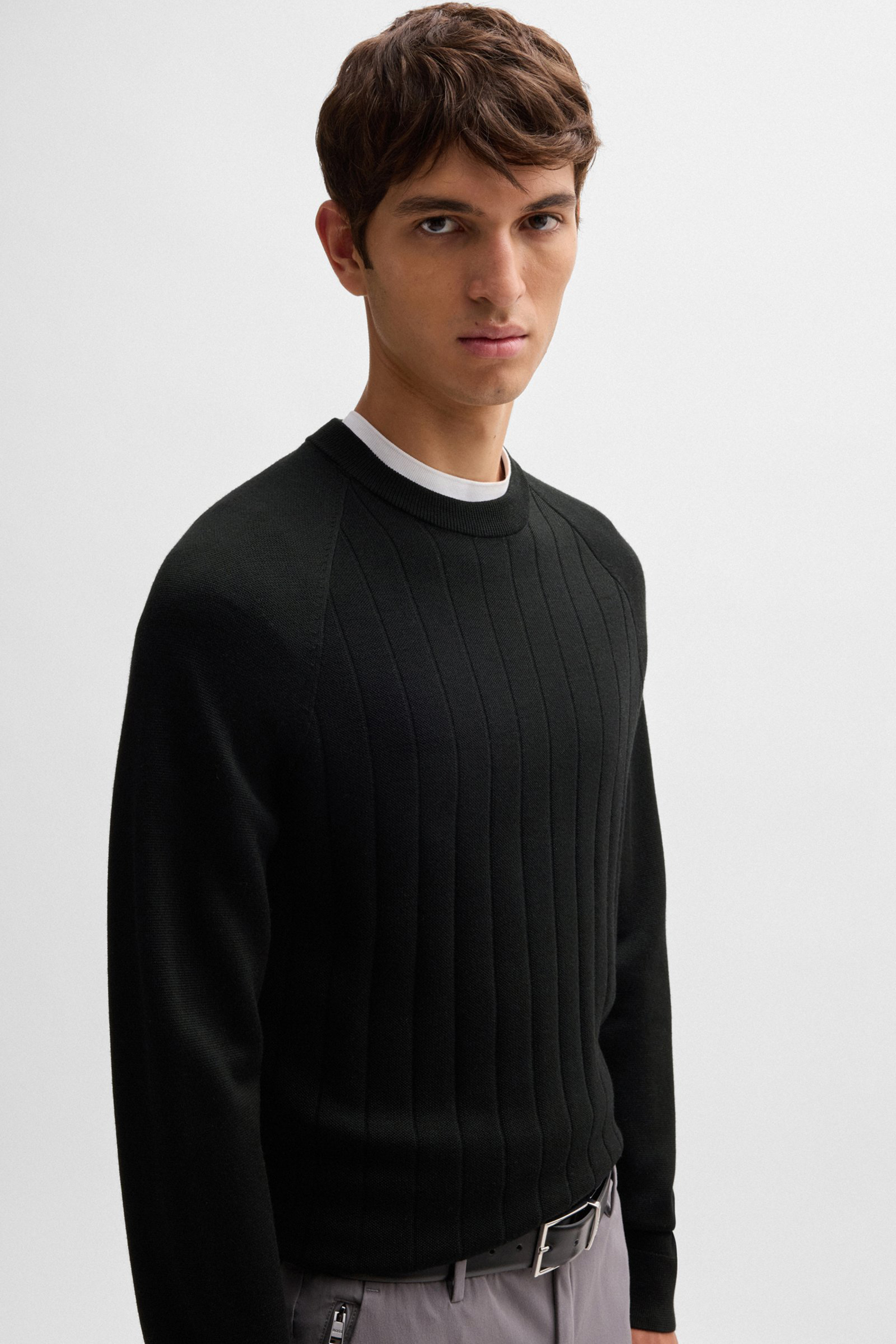 BOSS Striped Virgin Wool-Lyocell Blend Sweater H-Belugo