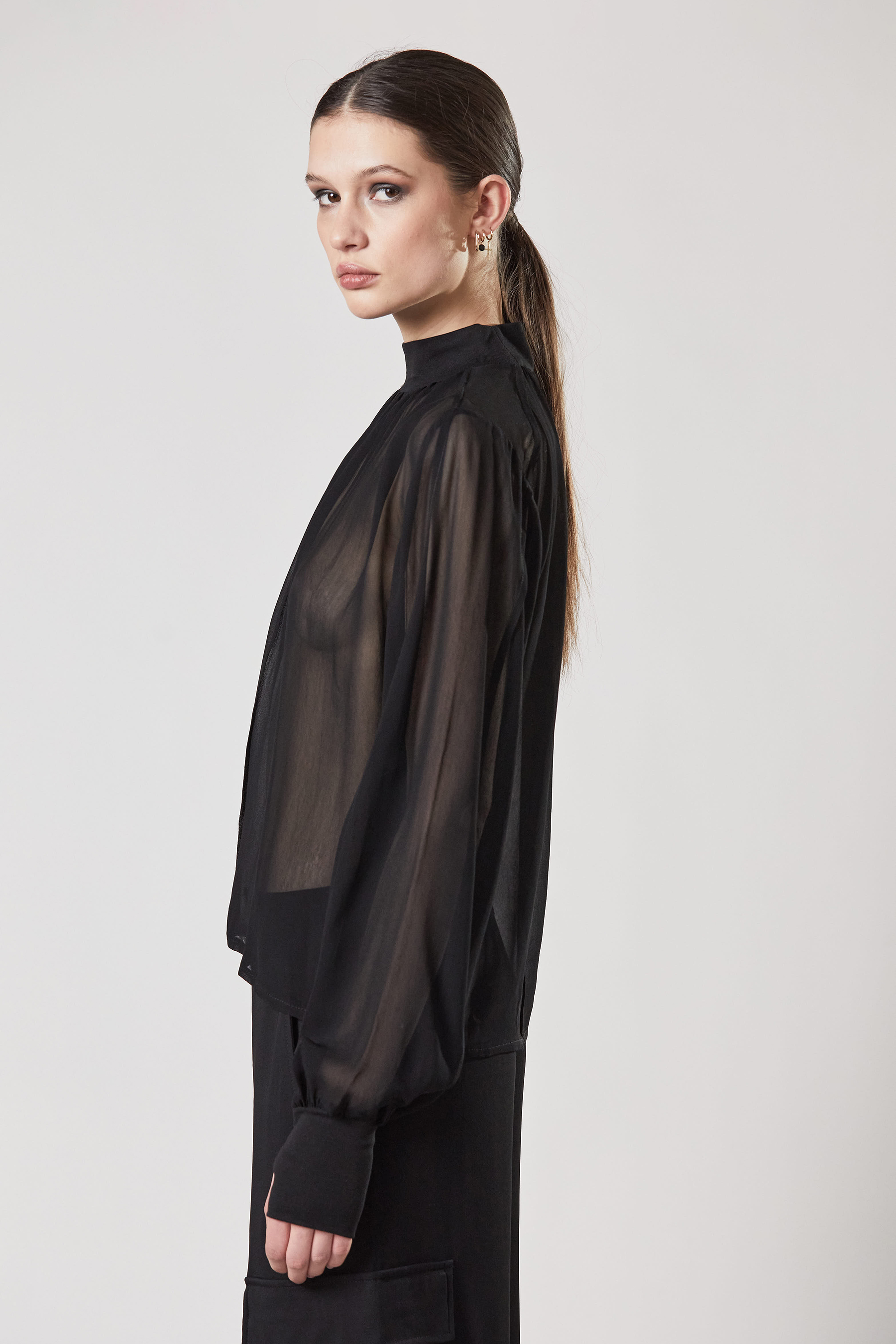 THOM KROM Transparent Rayon Turtleneck Blouse