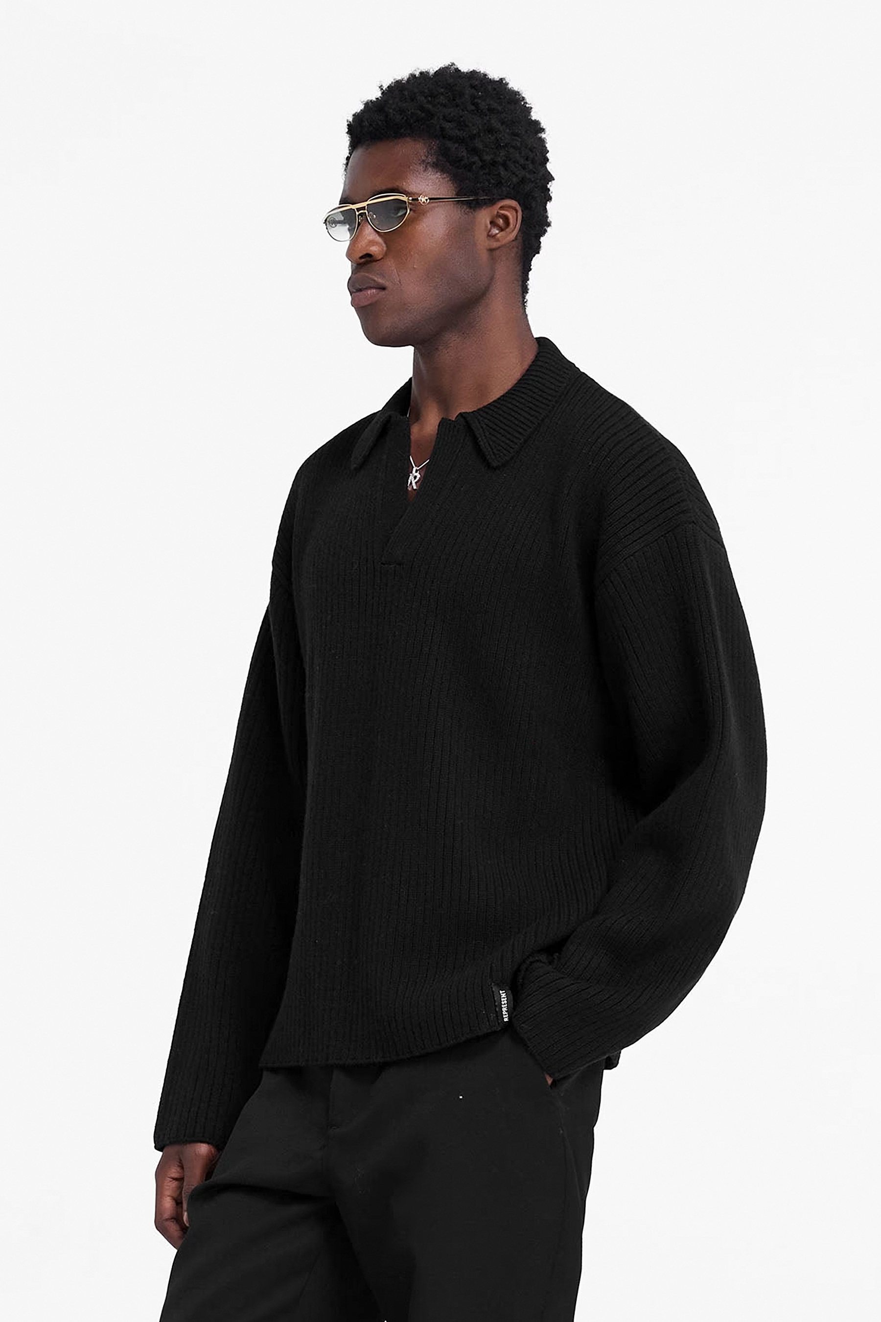 REPRESENT Ribbed Wool Blend Knit Polo