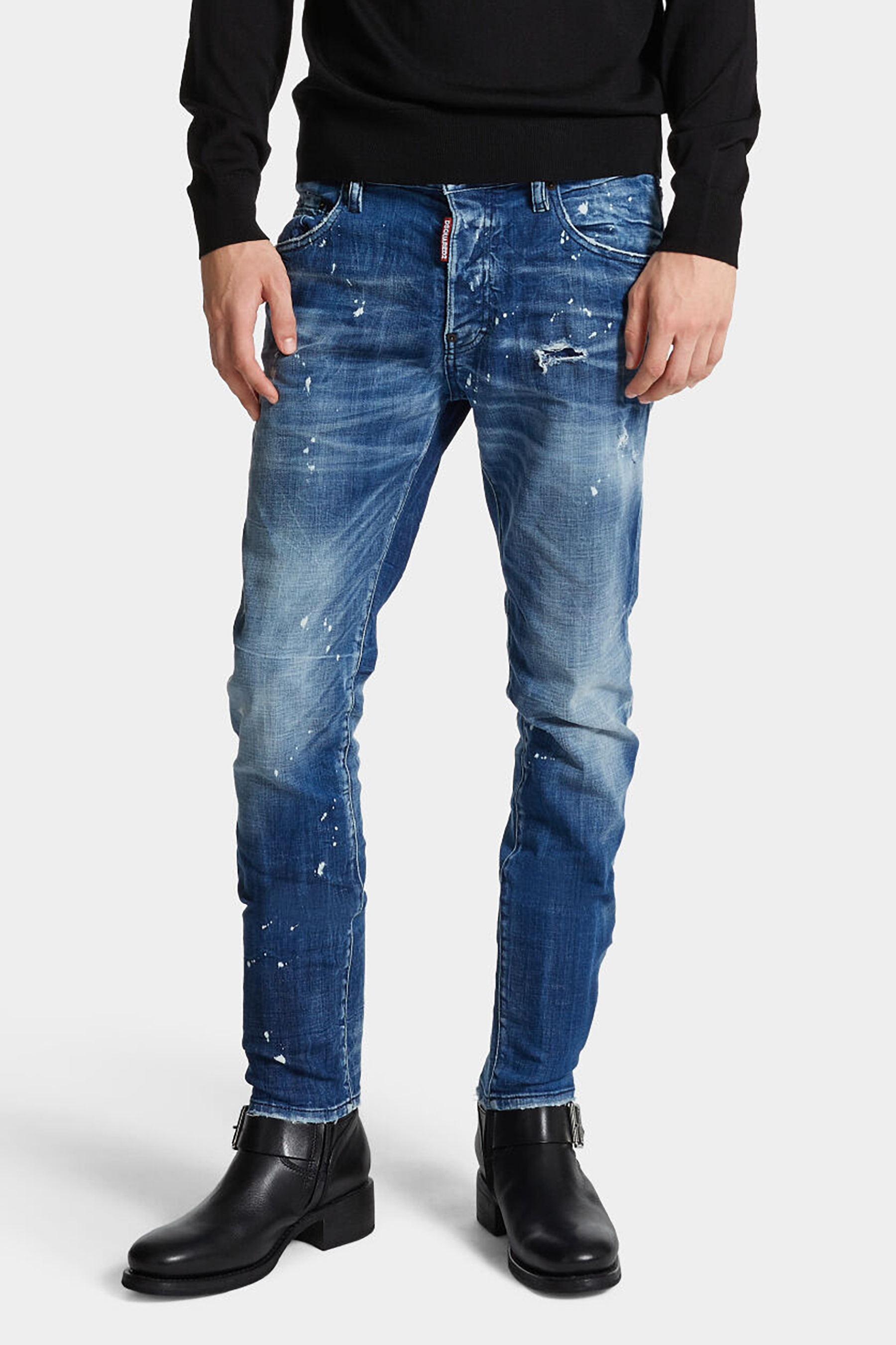 DSQUARED2 Medium Filo Blu Wash Cotton Stretch Denim Skater Jeans