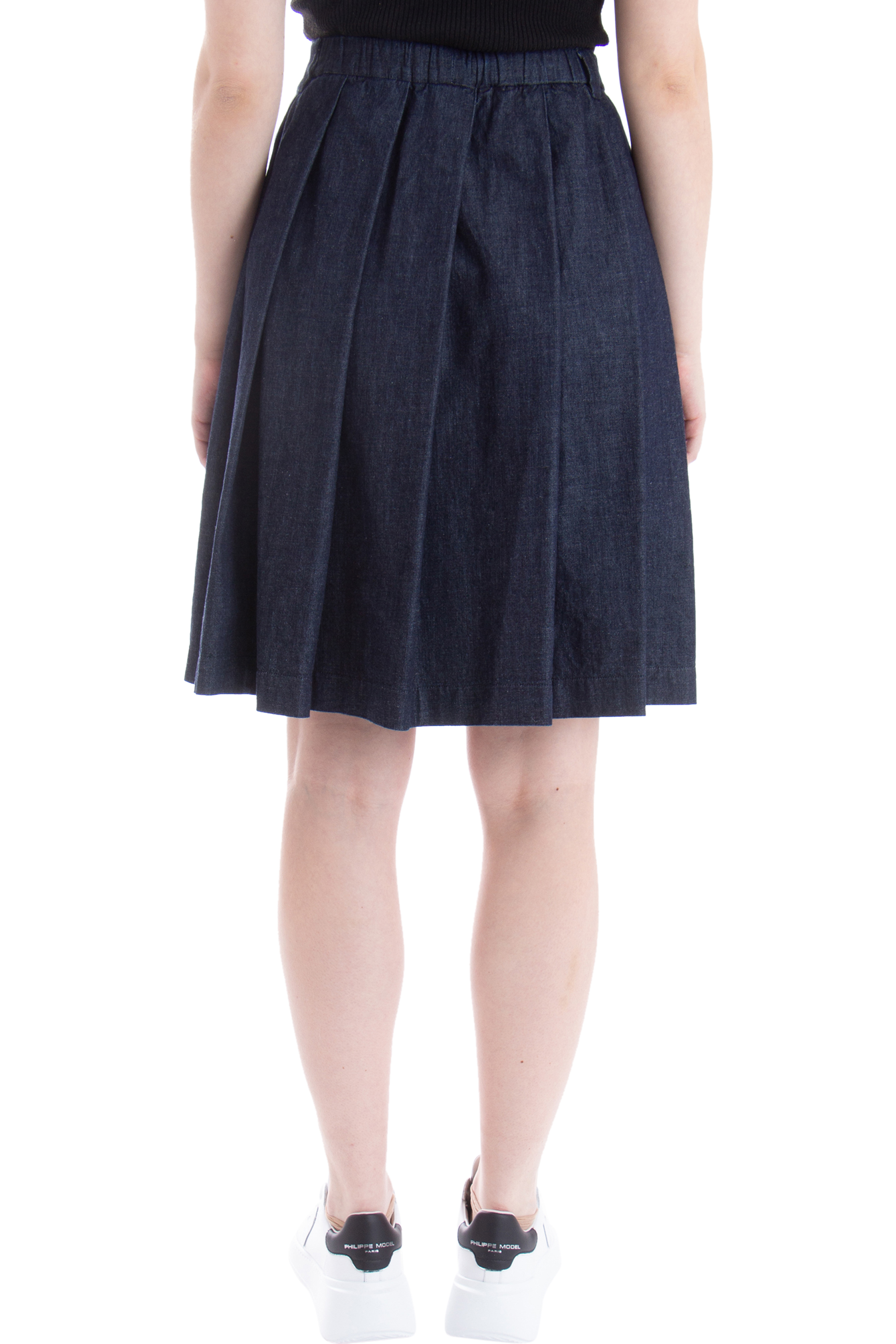 ASPESI Pleated Indigo Dyed Denim Skirt