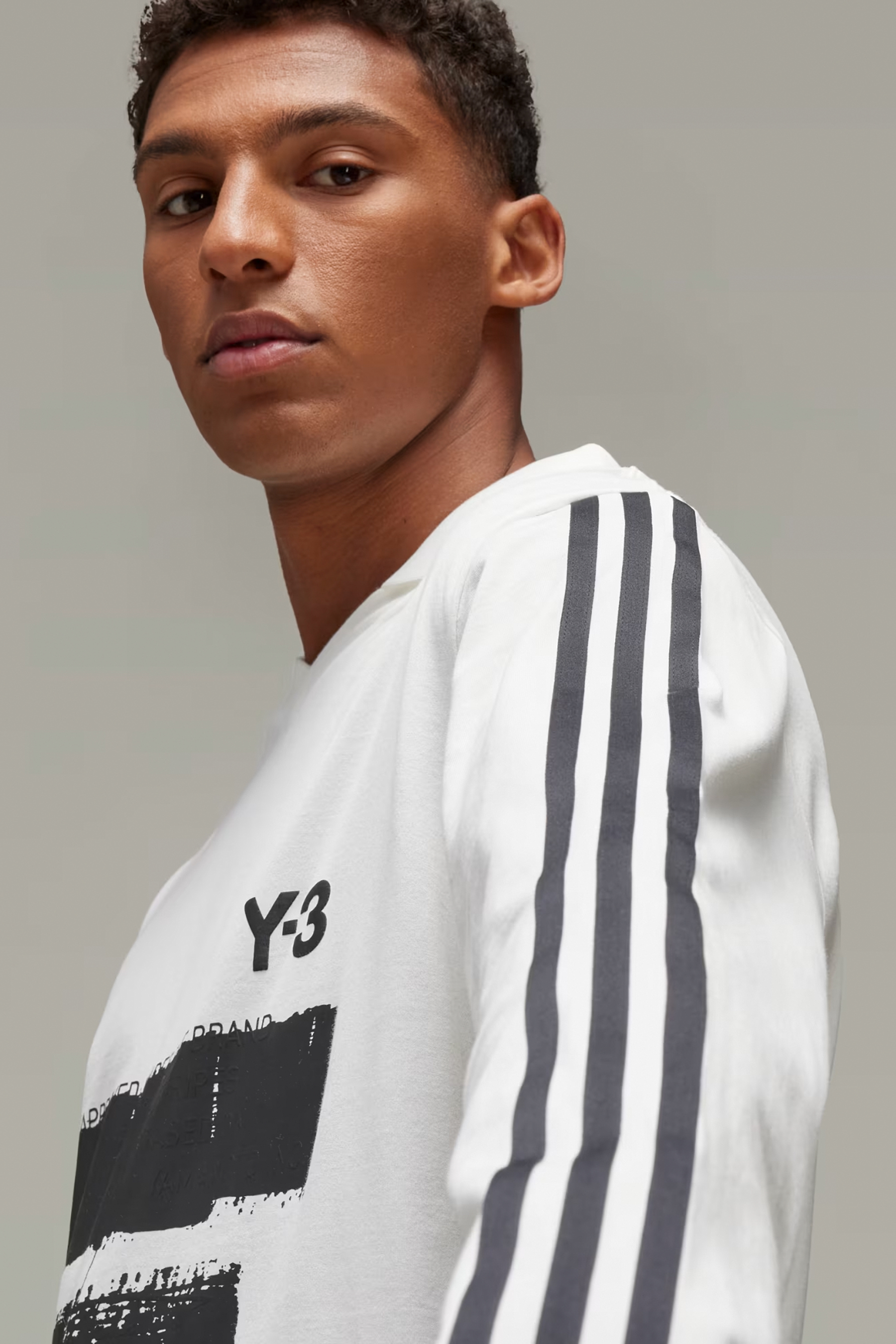 Y-3 U Graphic Print Cotton Jersey Long Sleeve Polo Shirt