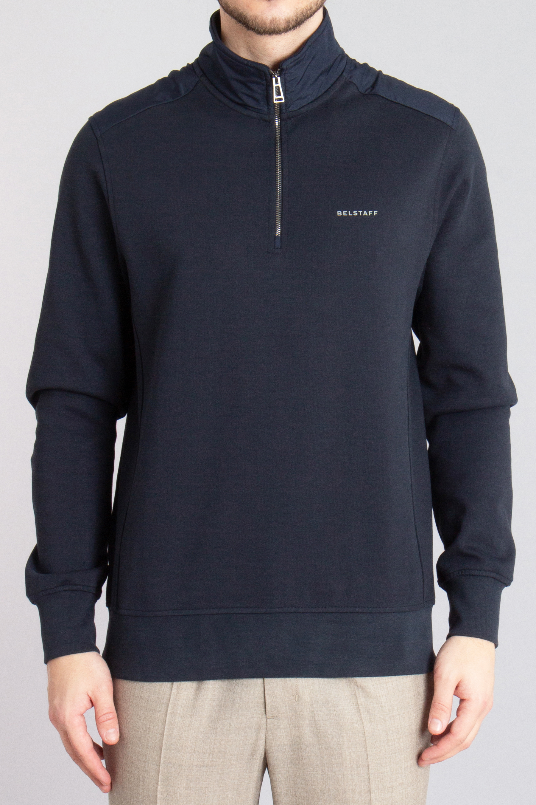 BELSTAFF Cotton Fleece Quarter Zip Sweatshirt Alloy