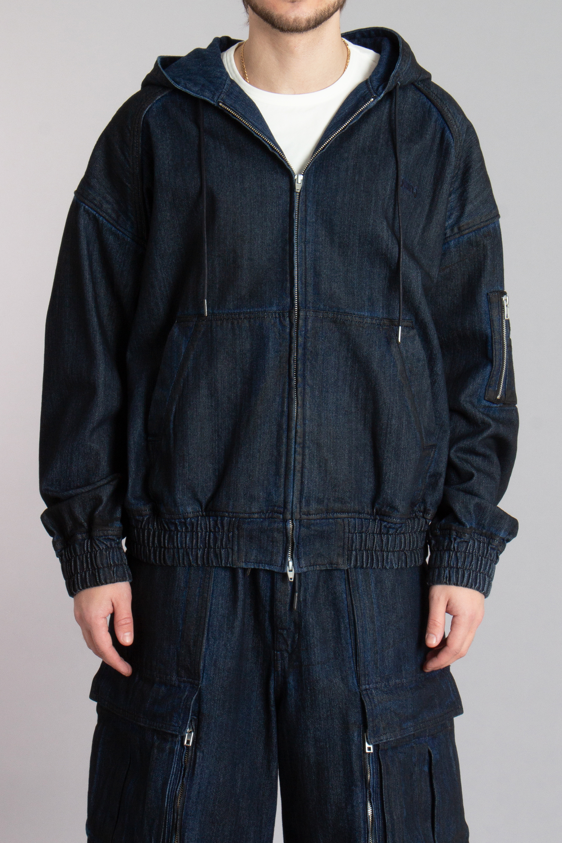 JUUN.J Oversized Cotton Denim Zip-Up Hoodie