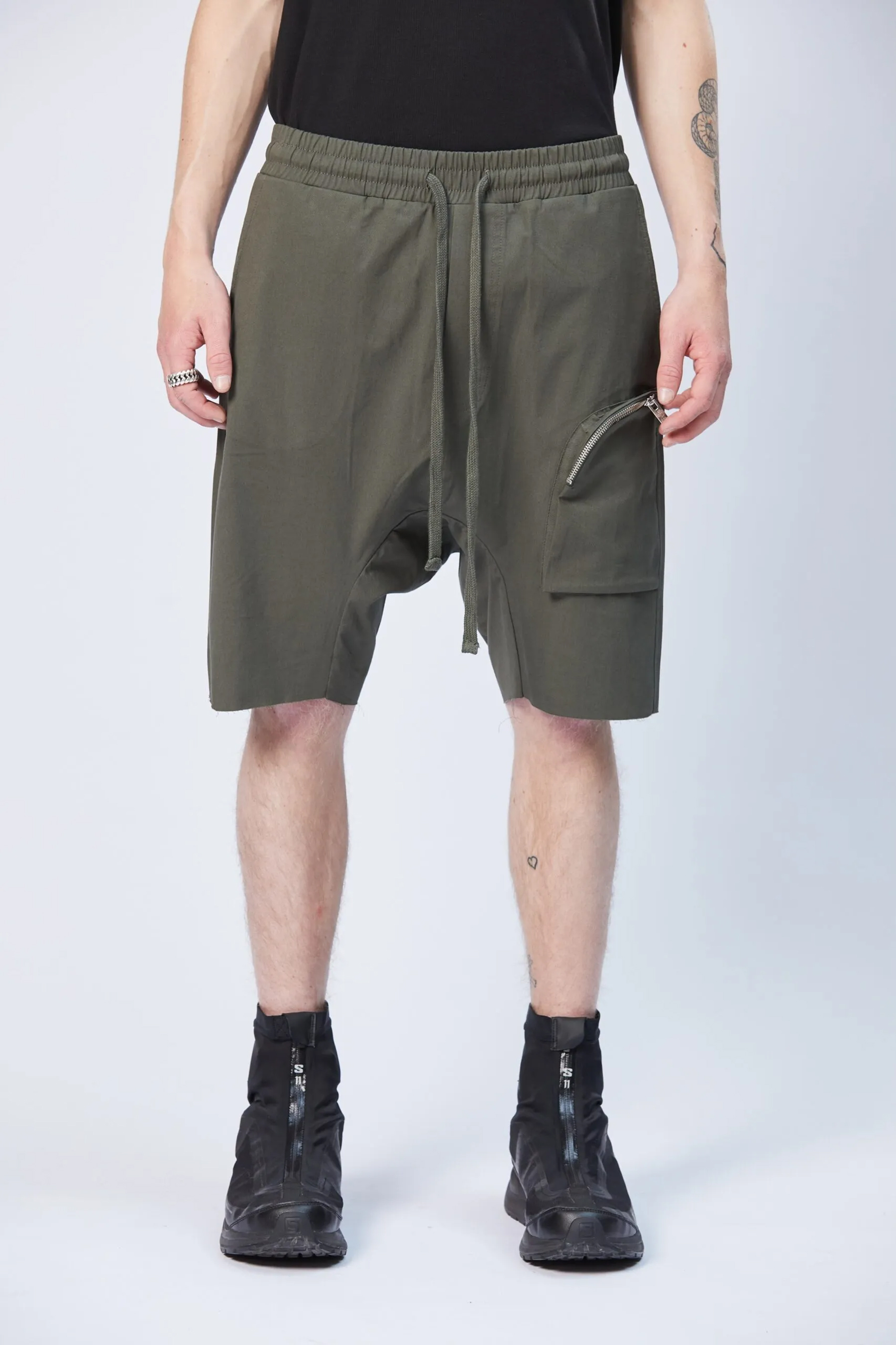 THOM KROM Drop Crotch Cotton Stretch Shorts