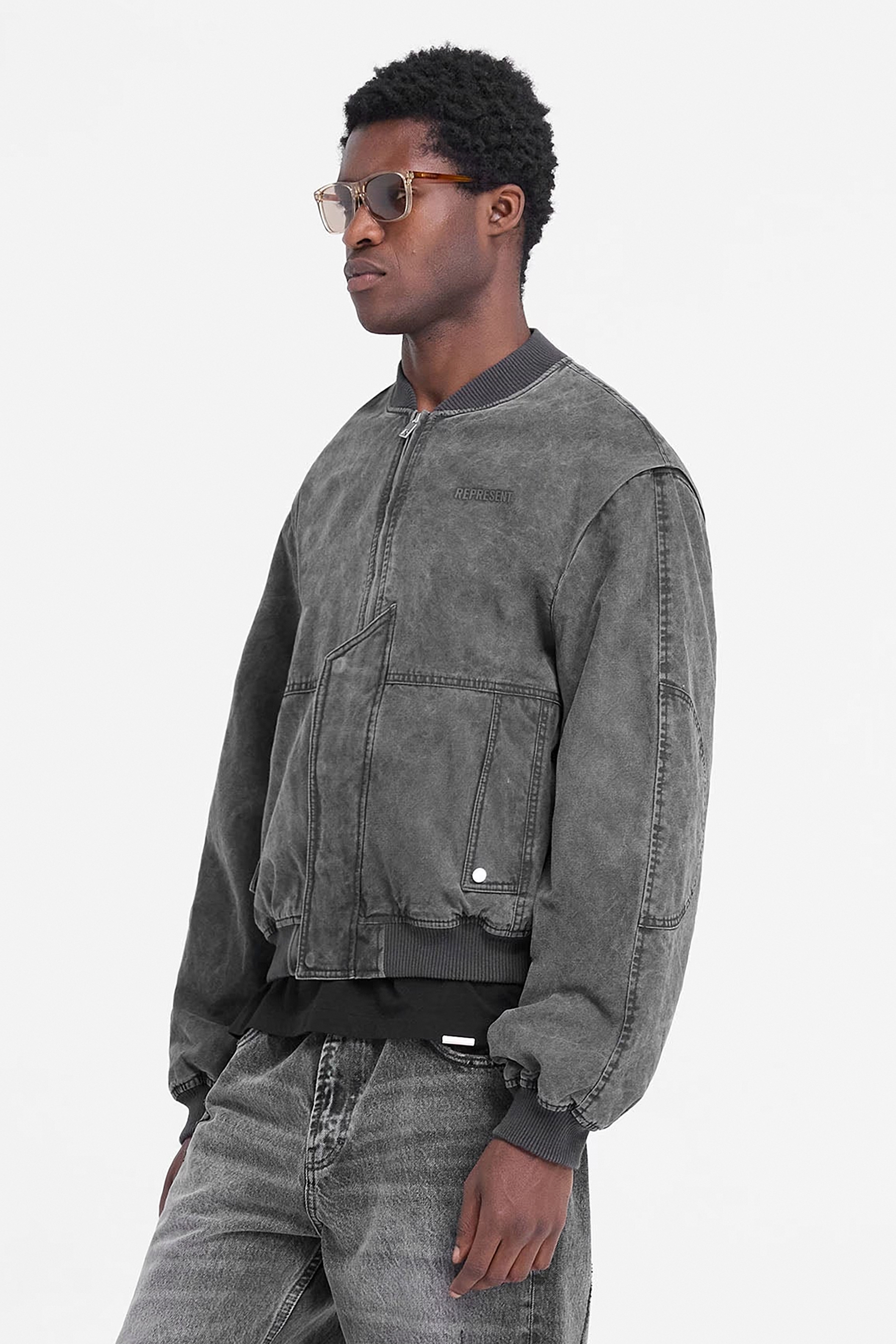 REPRESENT Washed Cotton Inset Sleeve Bomber Jacket